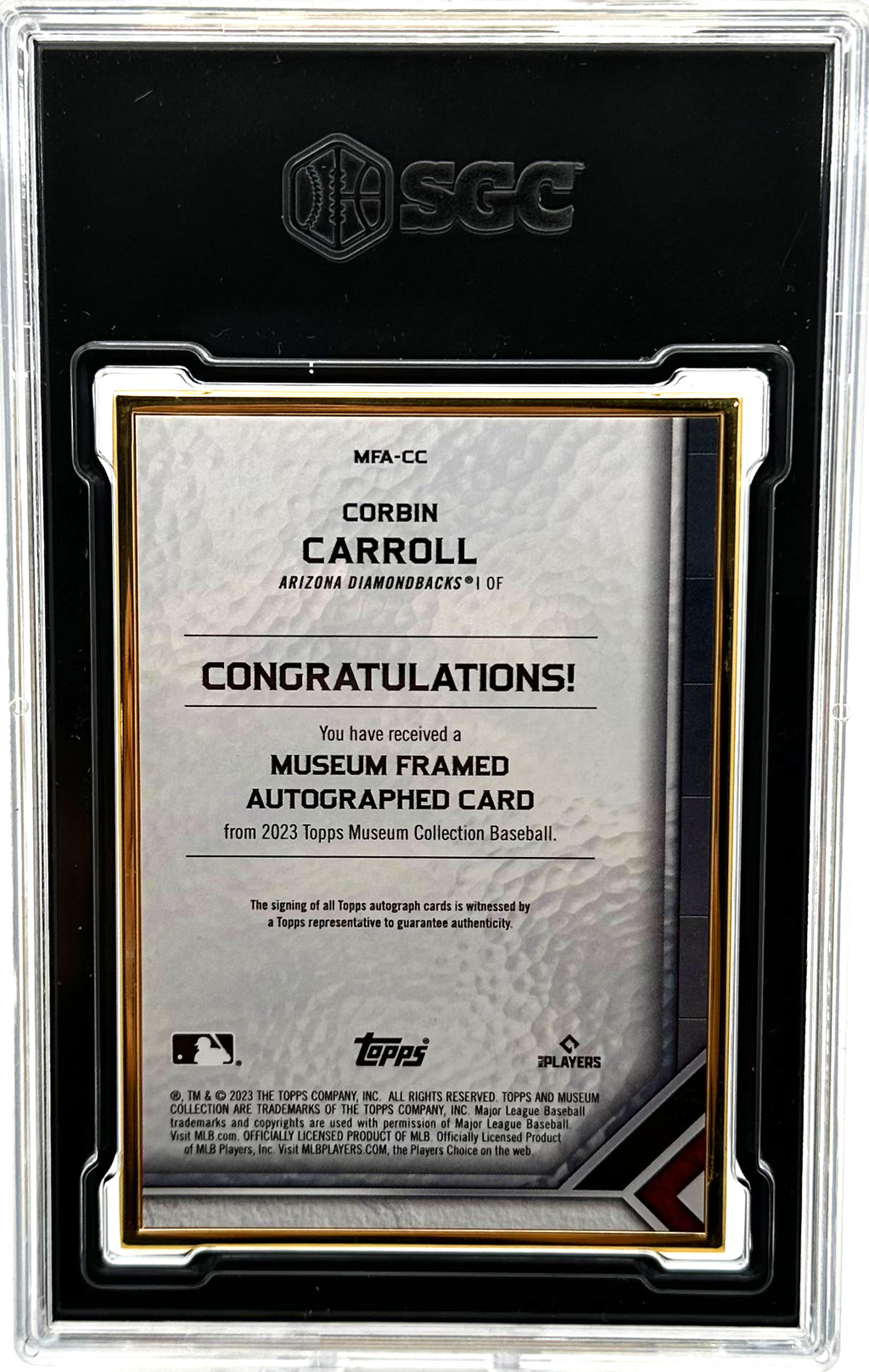2023 Topps Museum Collection - Corbin Carroll Mfa-cc - Gold Framed Autograph /10 - SGC 9 Mint