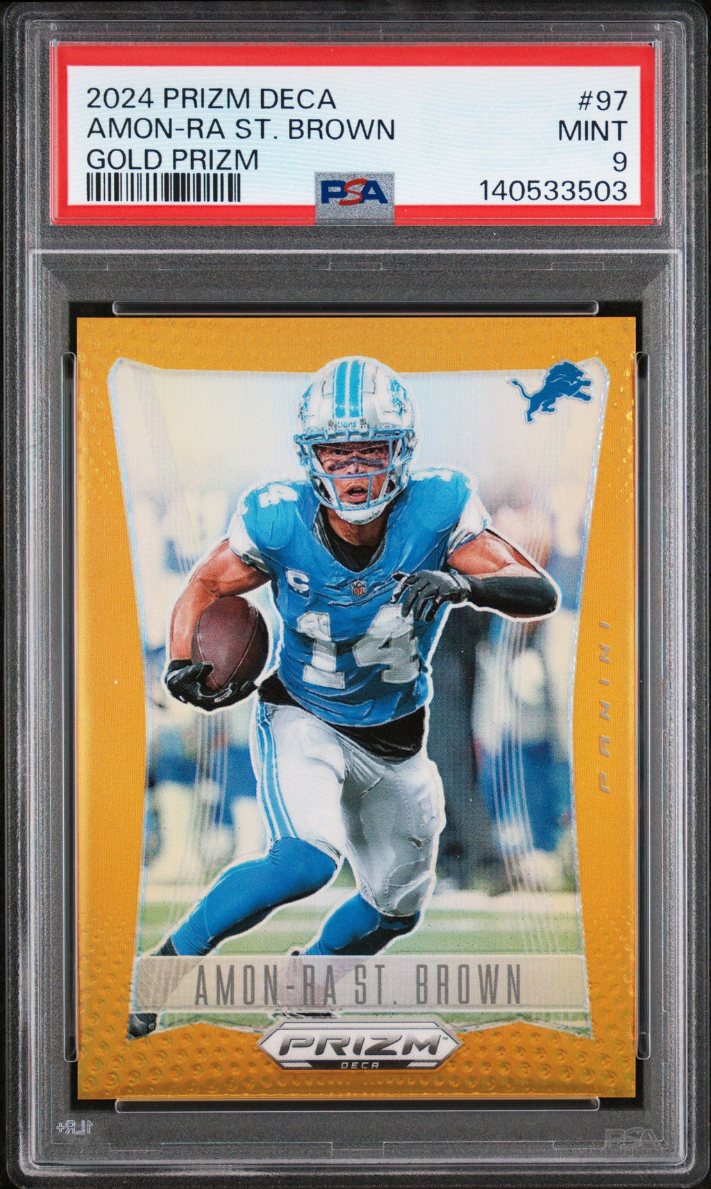 2024 Amon-ra St Brown 2024 Panini Prizm Deca Gold SP 1/10 PSA 9 Mint