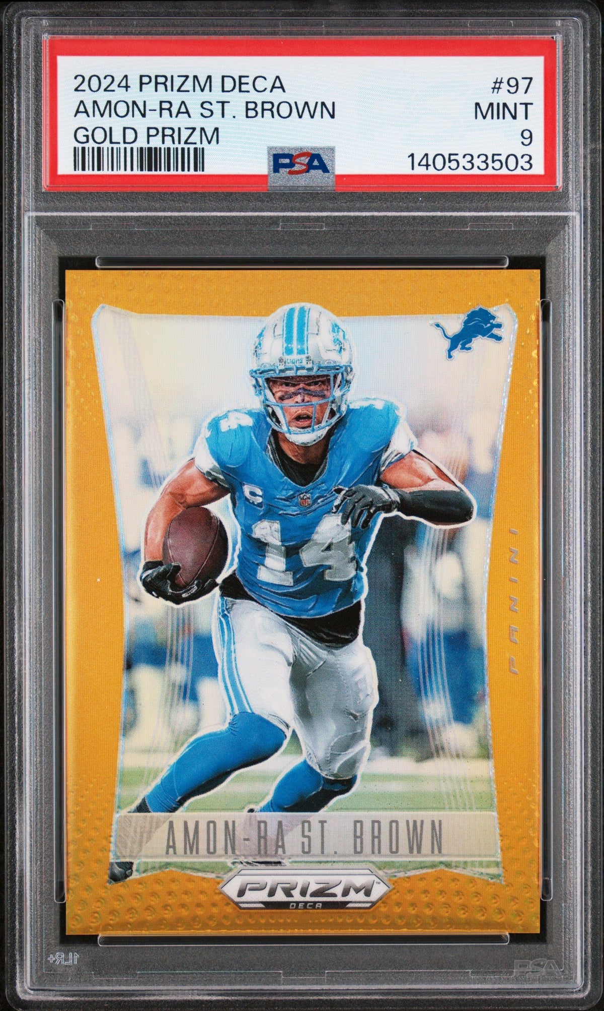 2024 Amon-ra St Brown 2024 Panini Prizm Deca Gold SP 1/10 PSA 9 Mint