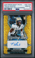2025 Travis Hunter RC 2025 Panini Prizm Draft Gold Shimmer Signing Day Rookie Auto SP 10/15 PSA 10 Gem Mint