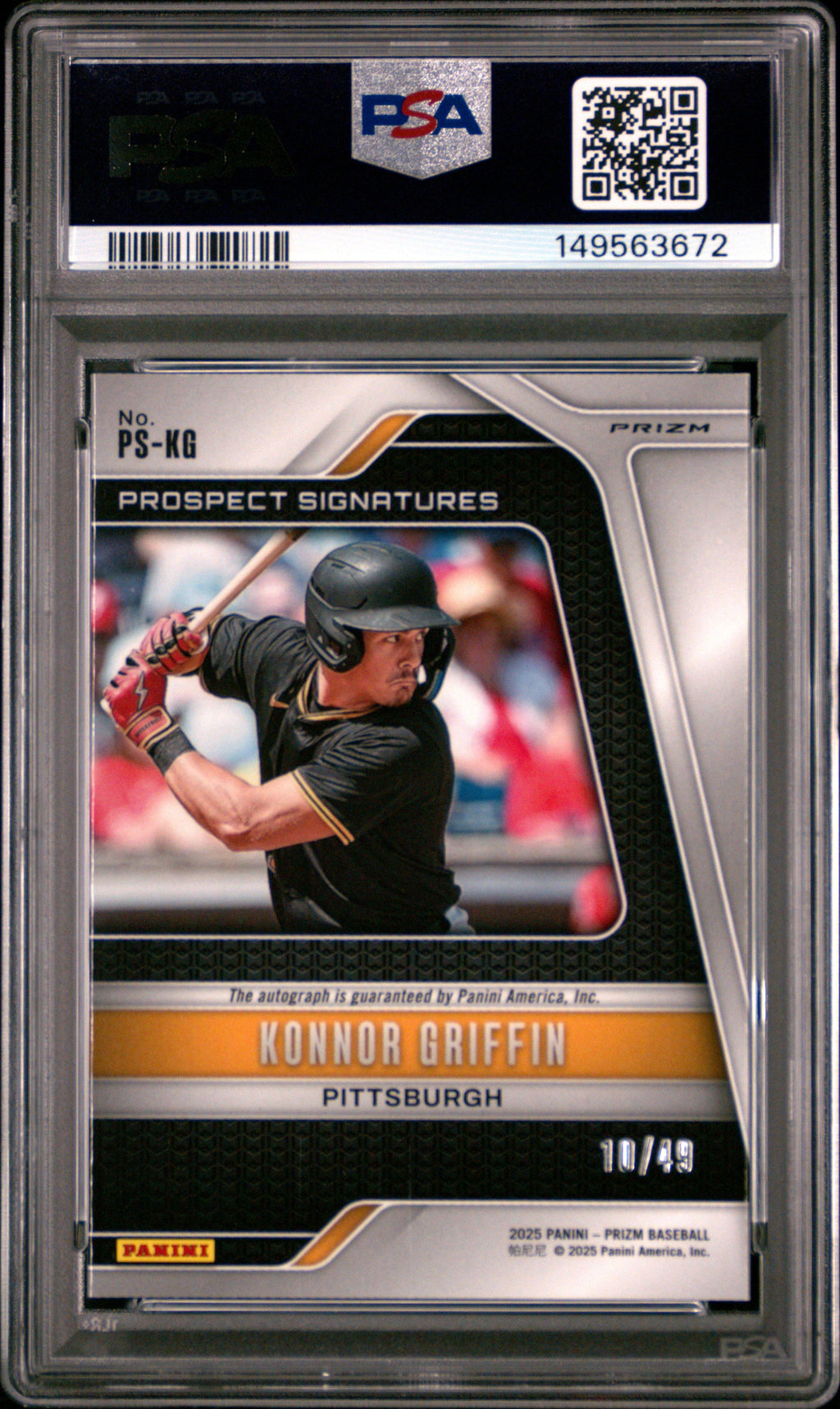 2025 Konnor Griffin RC 2025 Panini Prizm Blue Prospect Rookie Auto SP 10/49 PSA 8 Near Mint-Mint