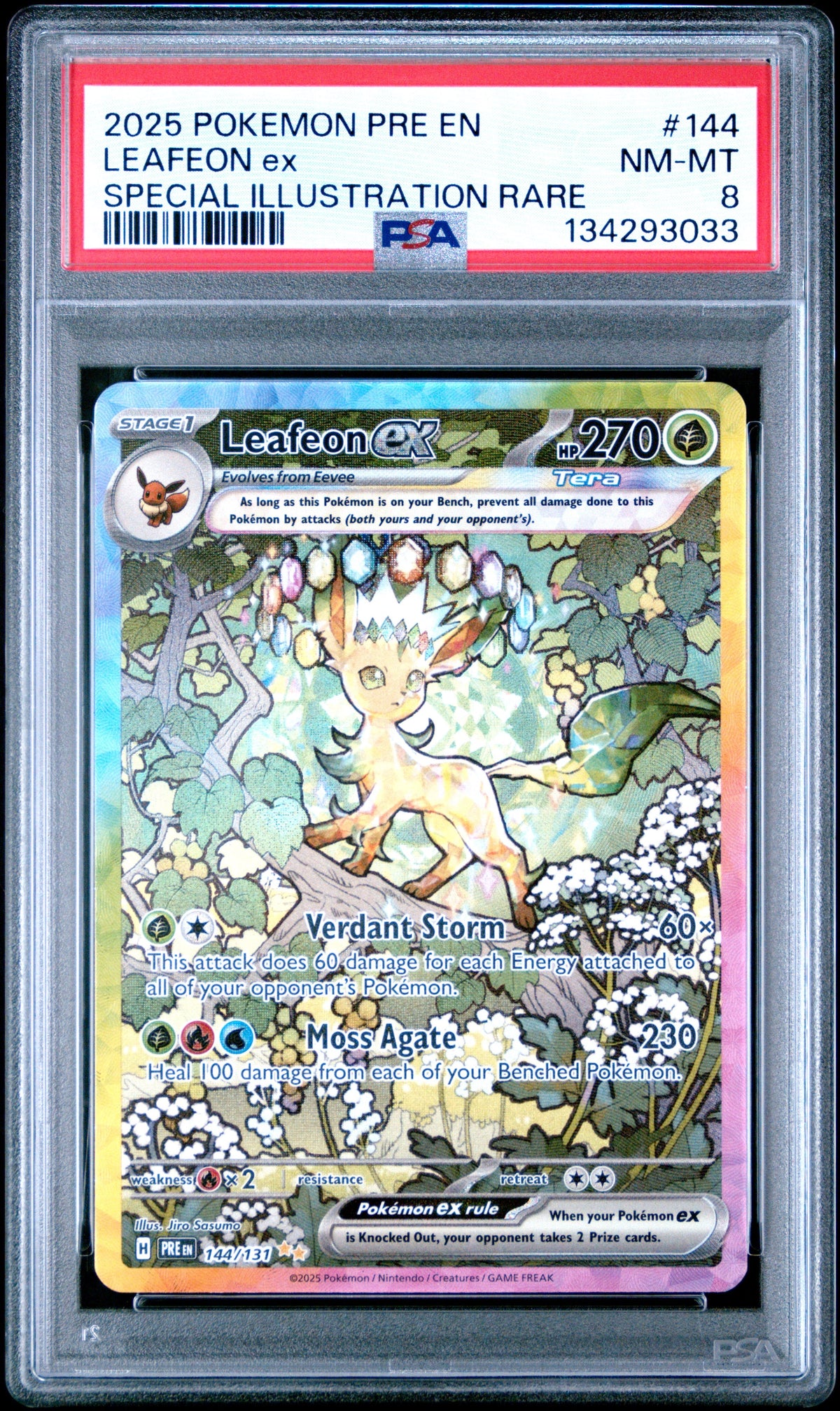 2025 Leafeon EX 2025 Pokemon Prismatic Evolutions #144/131 PSA 8 Near Mint-Mint