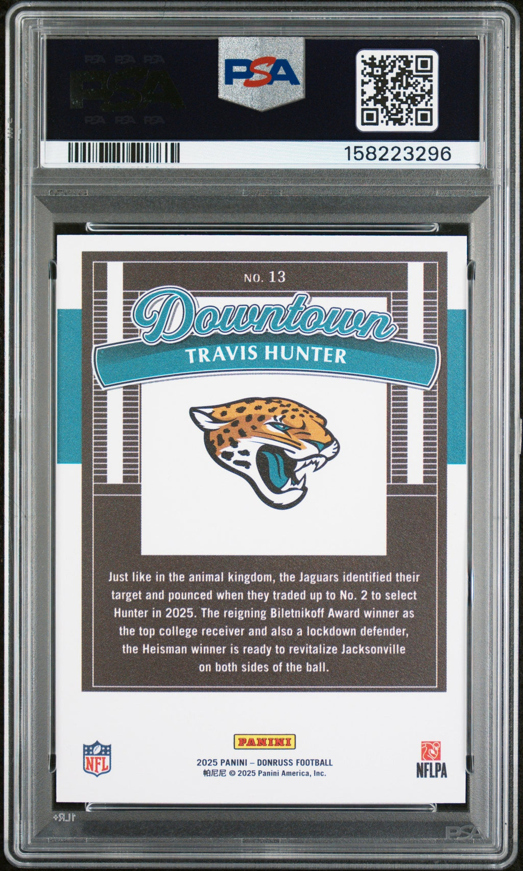 Travis Hunter RC 2025 Donruss Downtown! Rookie SSP #13 PSA 10