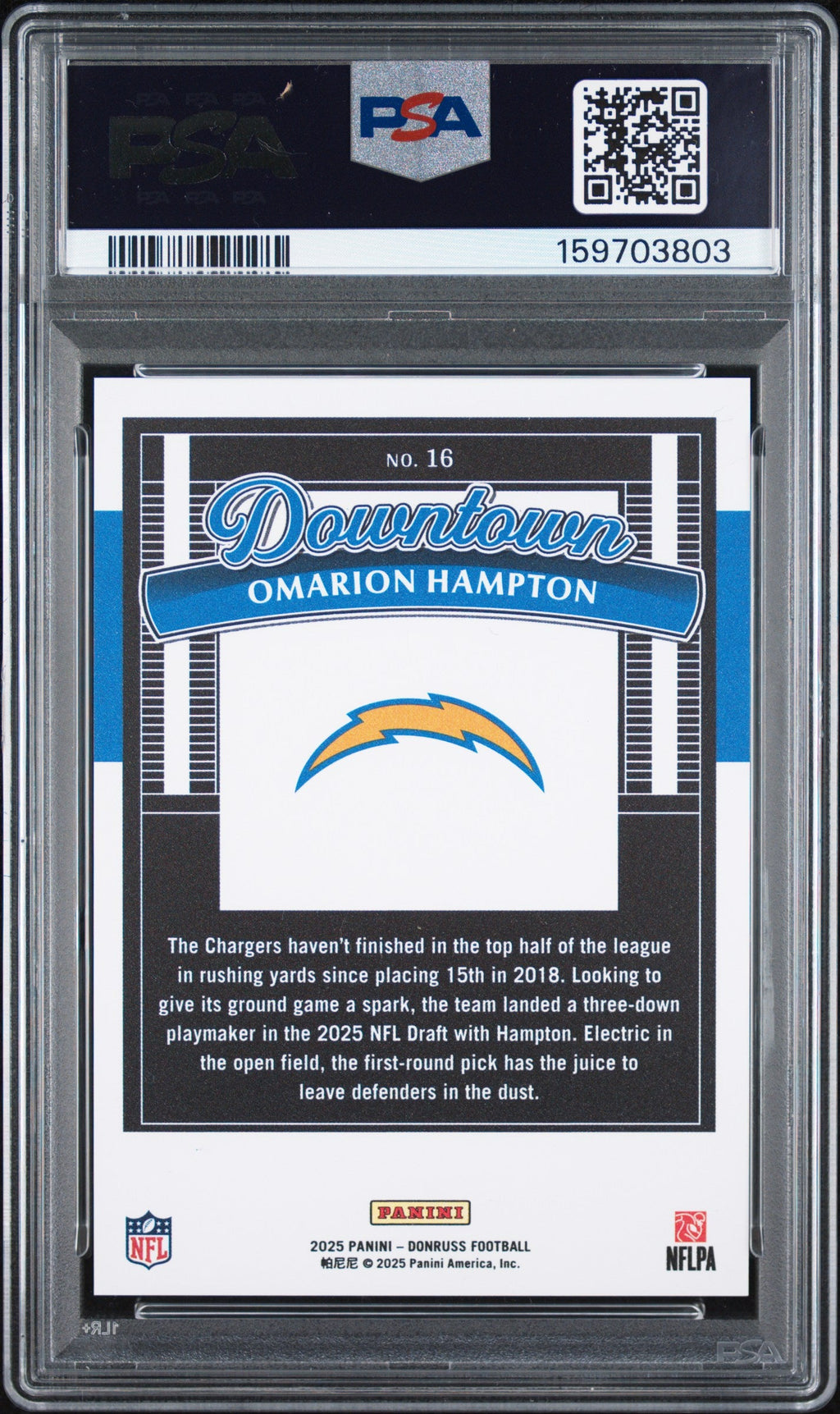 Omarion Hampton RC 2025 Donruss Downtown! Rookie SSP #16 PSA 9
