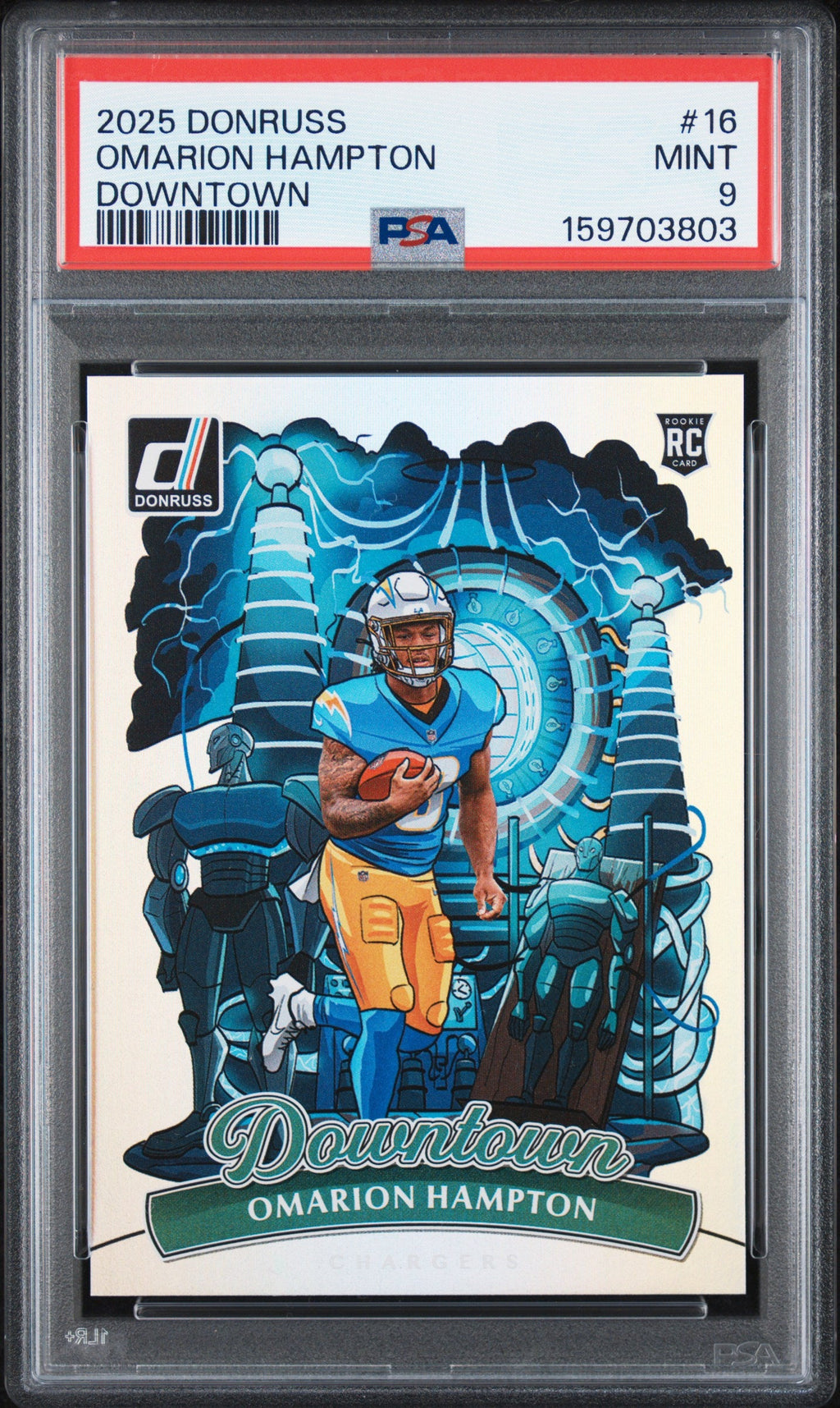 2025 Omarion Hampton RC 2025 Donruss Downtown! Rookie SSP #16 PSA 9 Mint