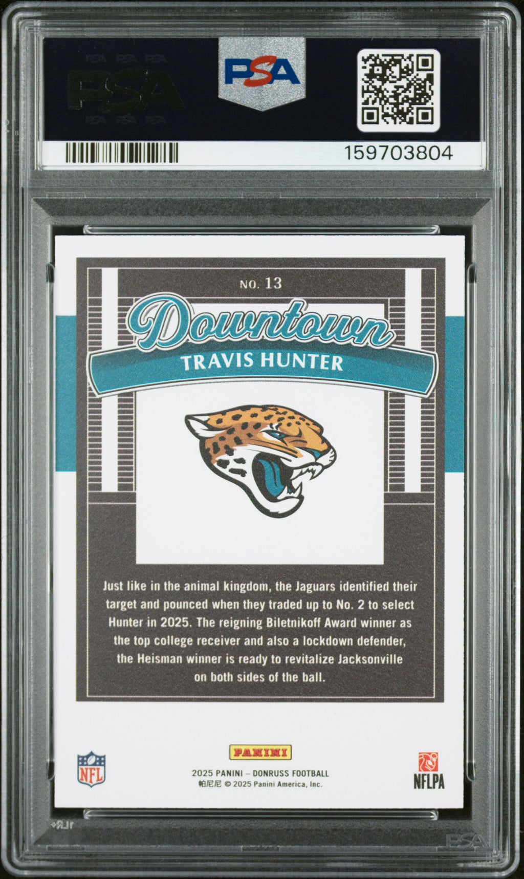 2025 Travis Hunter RC 2025 Donruss Downtown! Rookie SSP #13 PSA 9 Mint