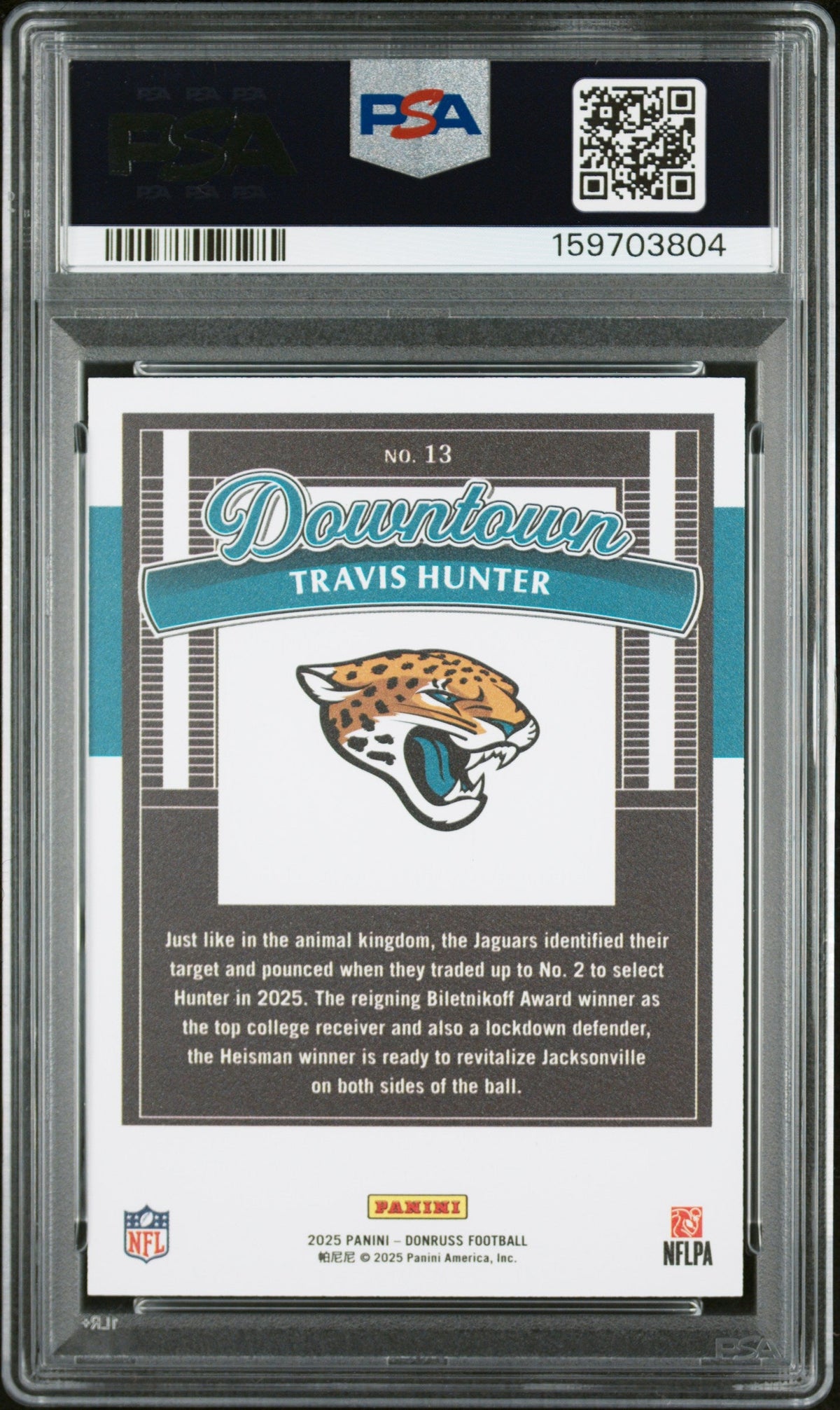 2025 Travis Hunter RC 2025 Donruss Downtown! Rookie SSP #13 PSA 9 Mint