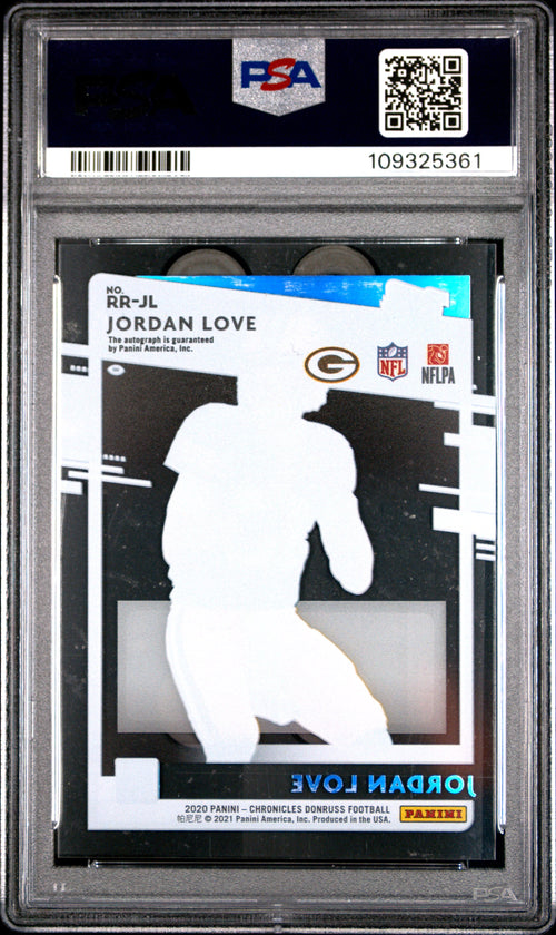 2020 Jordan Love RC 2020 Panini Chronicles Clearly Donruss Holo Silver Rated Rookie Auto SP 4/10 PSA 9 Mint