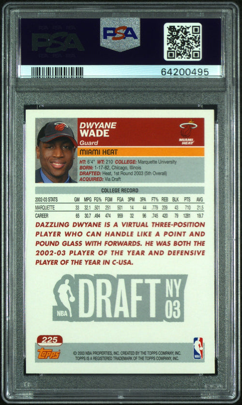 2003 Dwyane Wade RC 2003-04 Topps 1st Edition Rookie #225 PSA 9 Mint