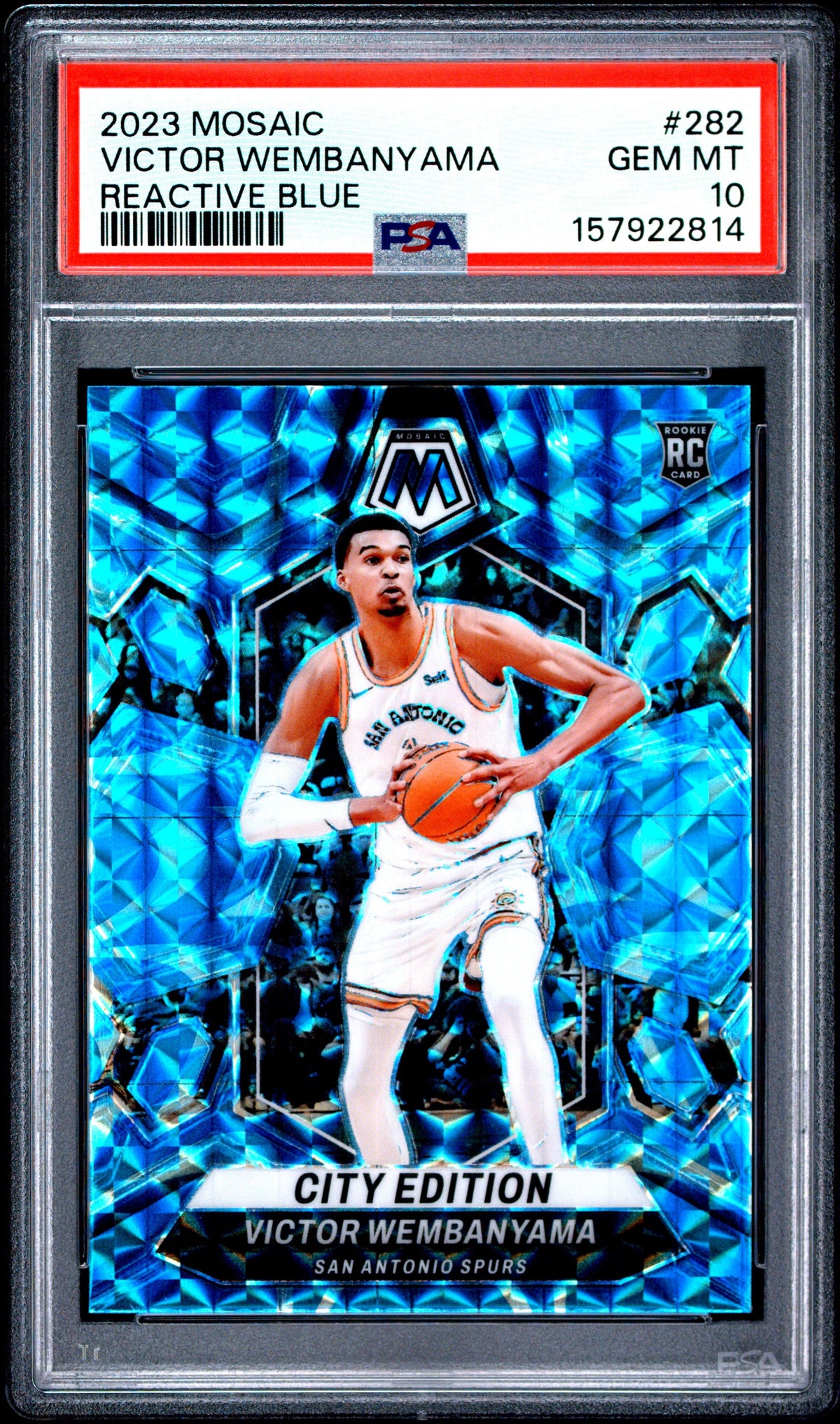 Victor Wembanyama RC 2023 Panini Mosaic Blue Reactive Rookie #282 PSA 10