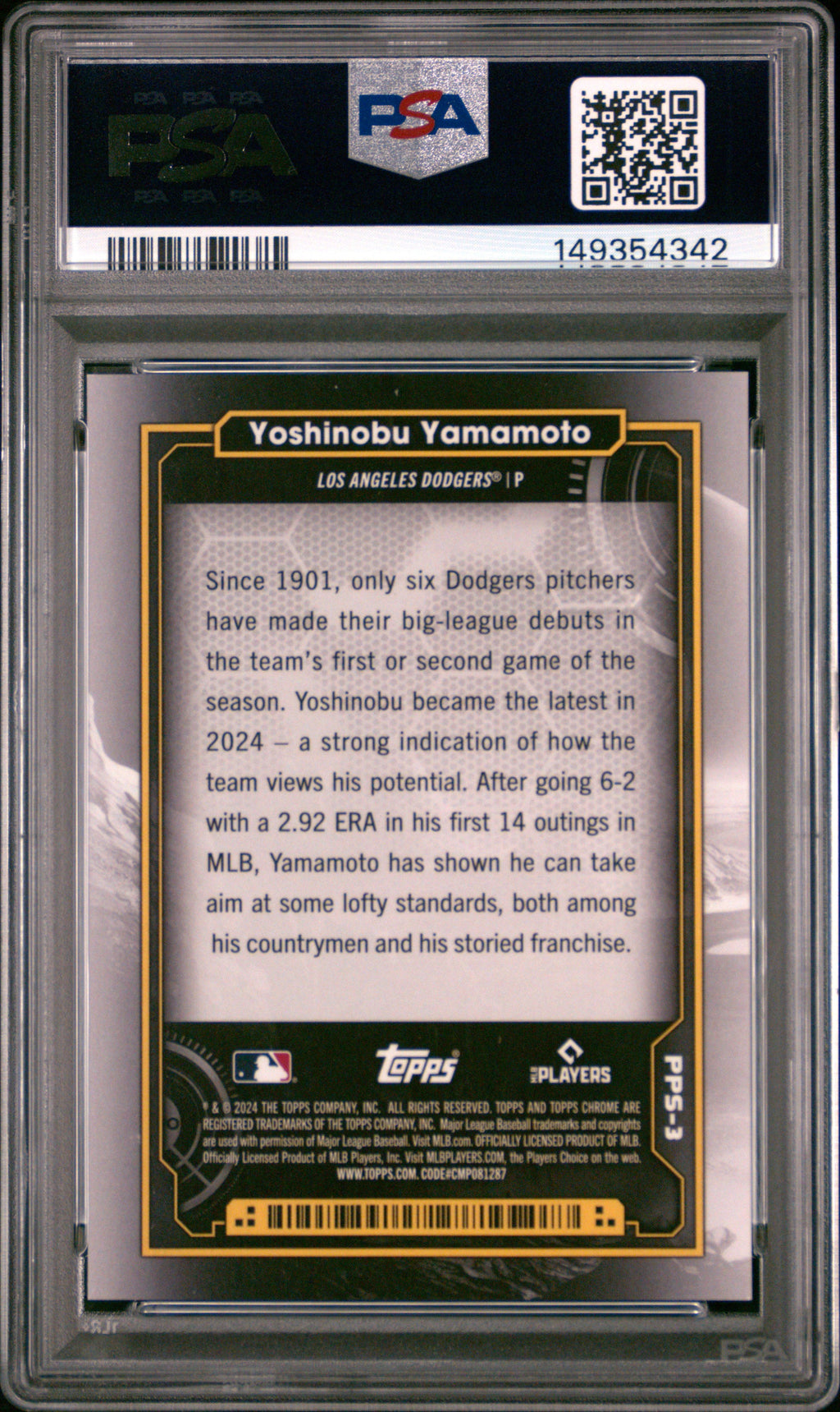 2024 Yoshinobu Yamamoto RC 2024 Topps Cosmic Chrome Planetary Pursuit The Sun Rookie SSP #3 PSA 10 Gem Mint