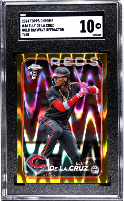 2024 Elly De La Cruz RC 2024 Topps Chrome Gold Raywave Refractor Rookie SP 7/50 SGC 10 Gem Mint