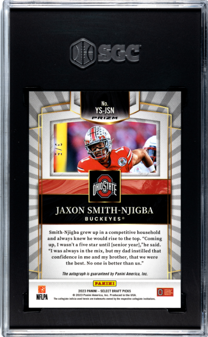 2023 Jaxon Smith-njigba RC 2023 Panini Select Draft Green Youth Explosion Rookie Auto SP 3/5 SGC 9.5 Gem Mint