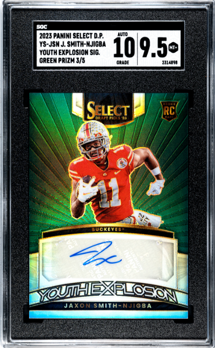 2023 Jaxon Smith-njigba RC 2023 Panini Select Draft Green Youth Explosion Rookie Auto SP 3/5 SGC 9.5 Gem Mint