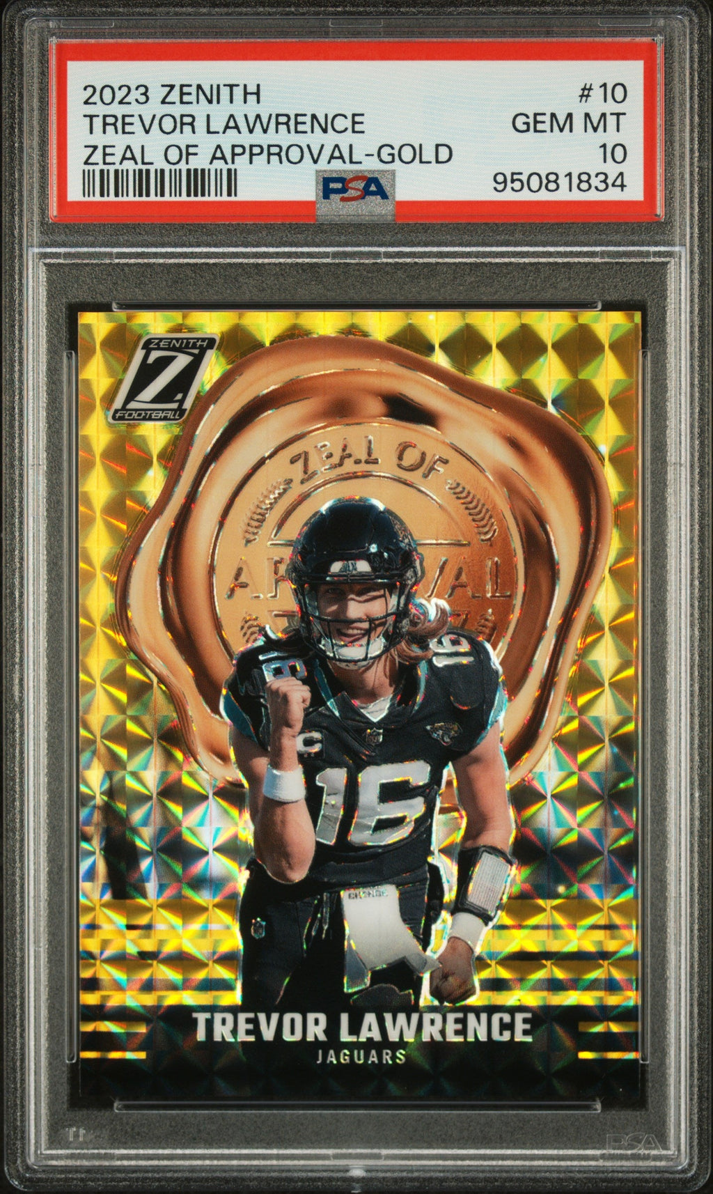 2023 Trevor Lawrence 2023 Panini Zenith Gold Zeal Of Approval SP 6/10 PSA 10 Gem Mint