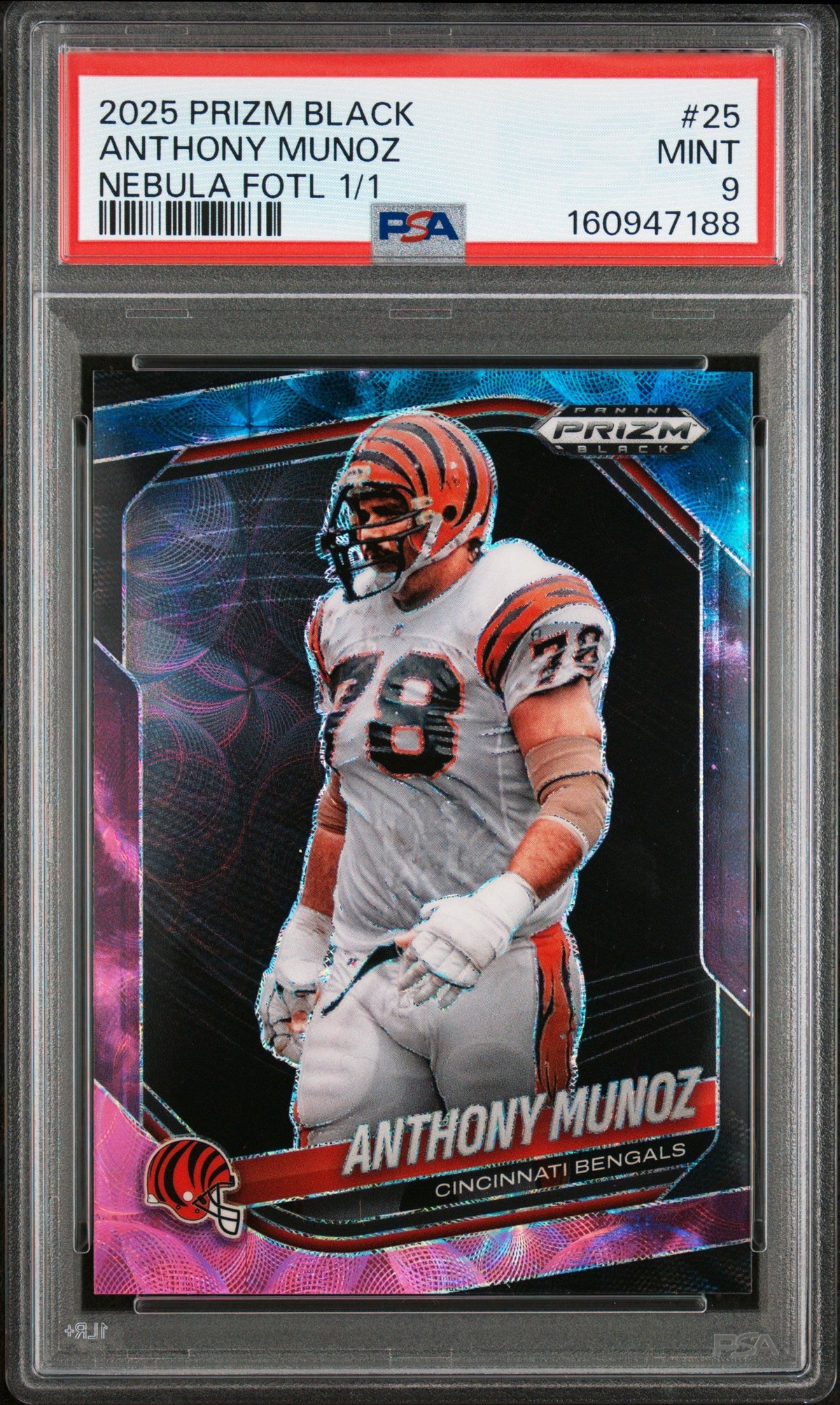 2025 Panini Prizm Black #25 Anthony Munoz Nebula FOTL 1/1 PSA 9 Mint