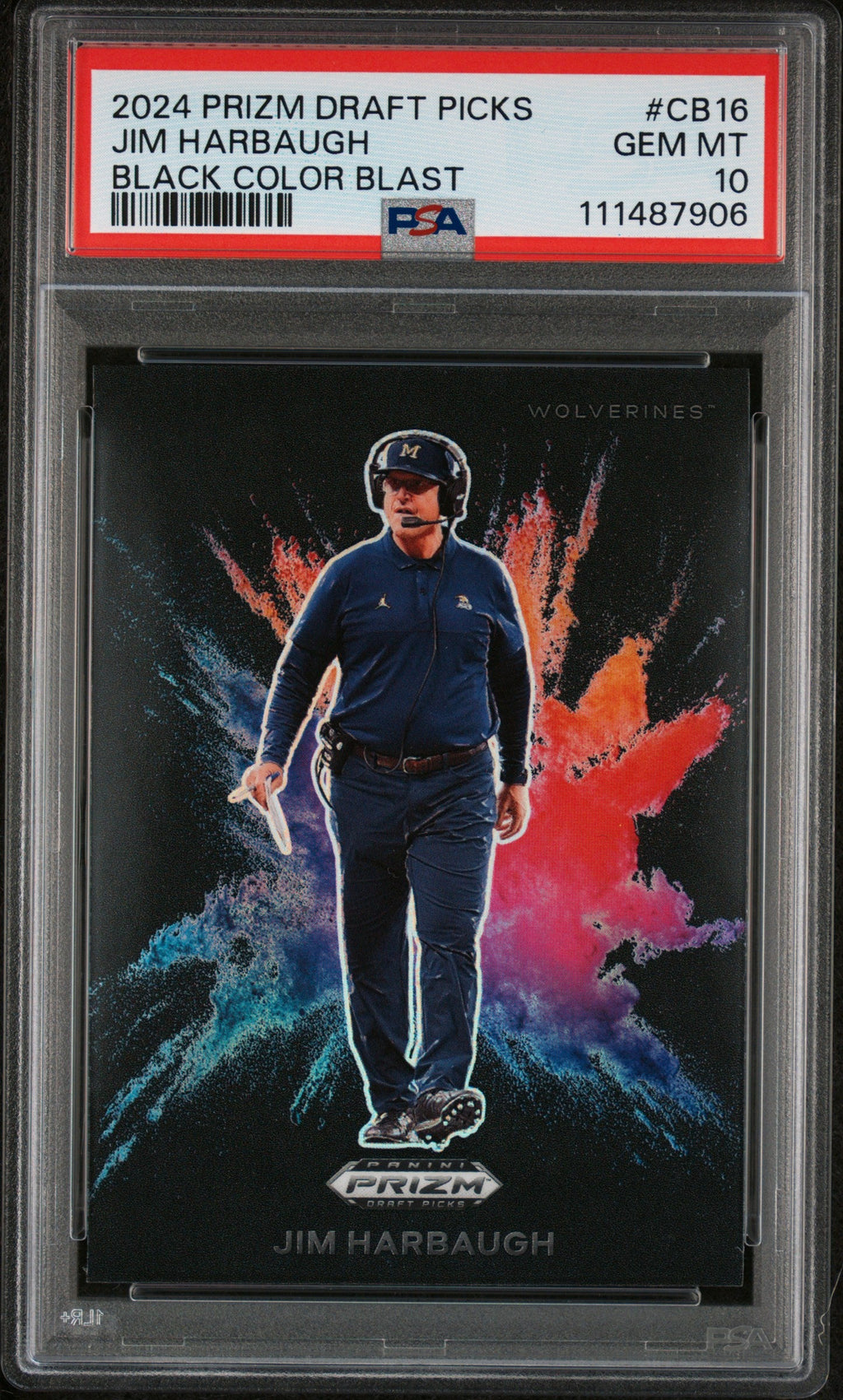 2024 Panini Prizm Draft Picks Black Color Blast #CB16 Jim Harbaugh PSA 10 Gem Mint