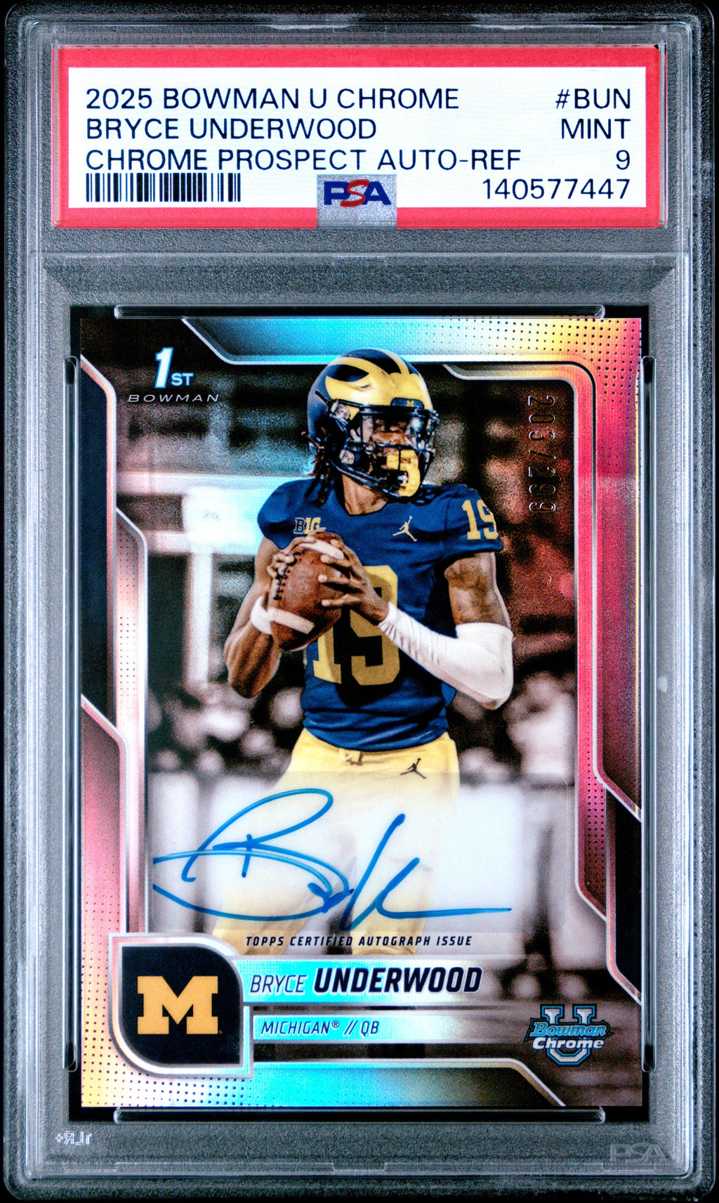 2025 Bowman University Chrome Bryce Underwood Prospect Refractor Auto 203/299 PSA 9 Mint