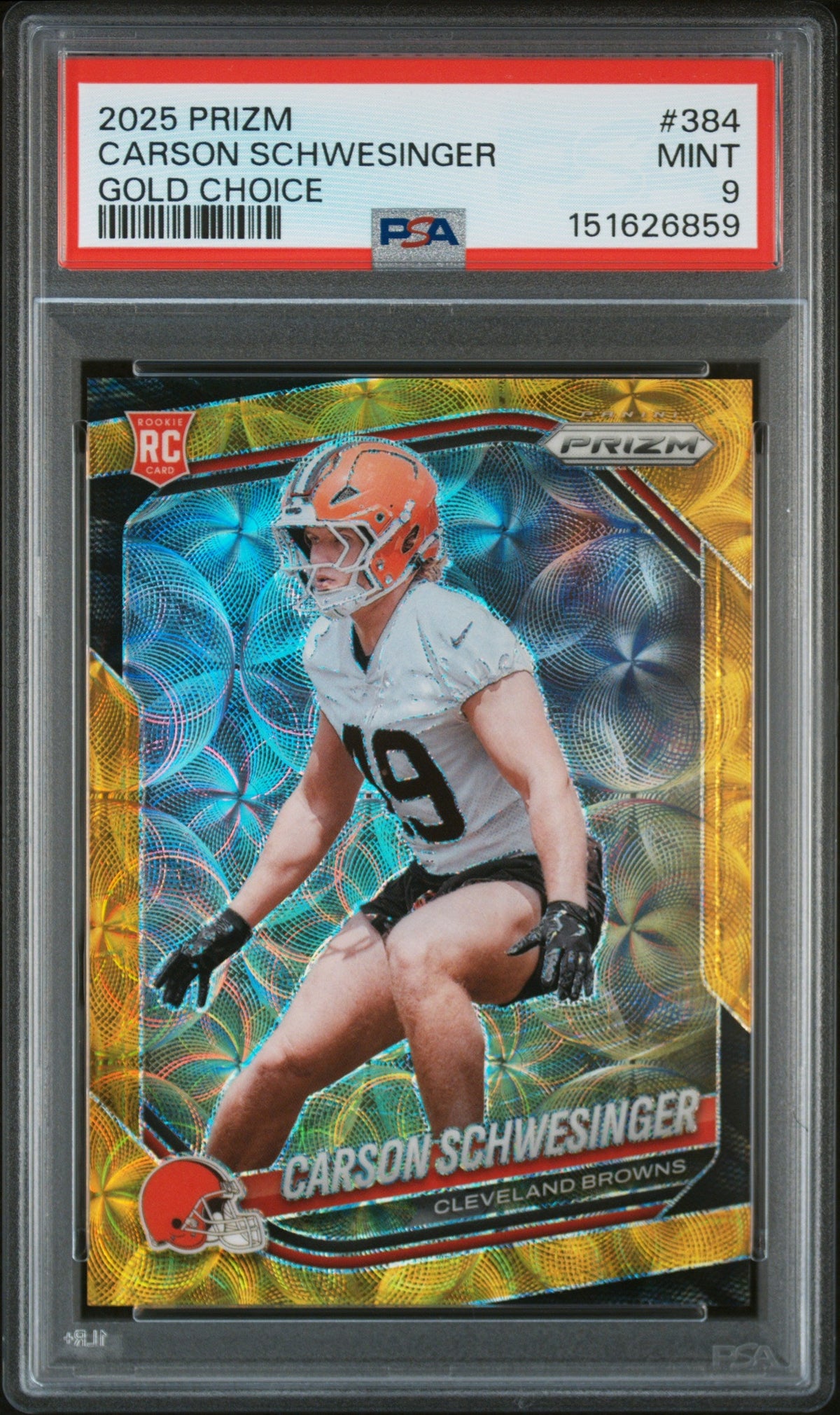2025 Panini Prizm #384 Carson Schwesinger Gold Choice 9/10 PSA 9 Mint