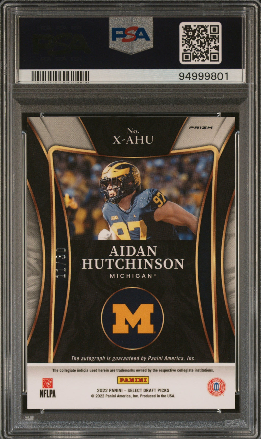 2022 Panini Select Draft Picks X-factor Signatures #xahu Aidan Hutchinson X/f Sg-orange Pulsar Prz. 11/30 PSA 10 Gem Mint