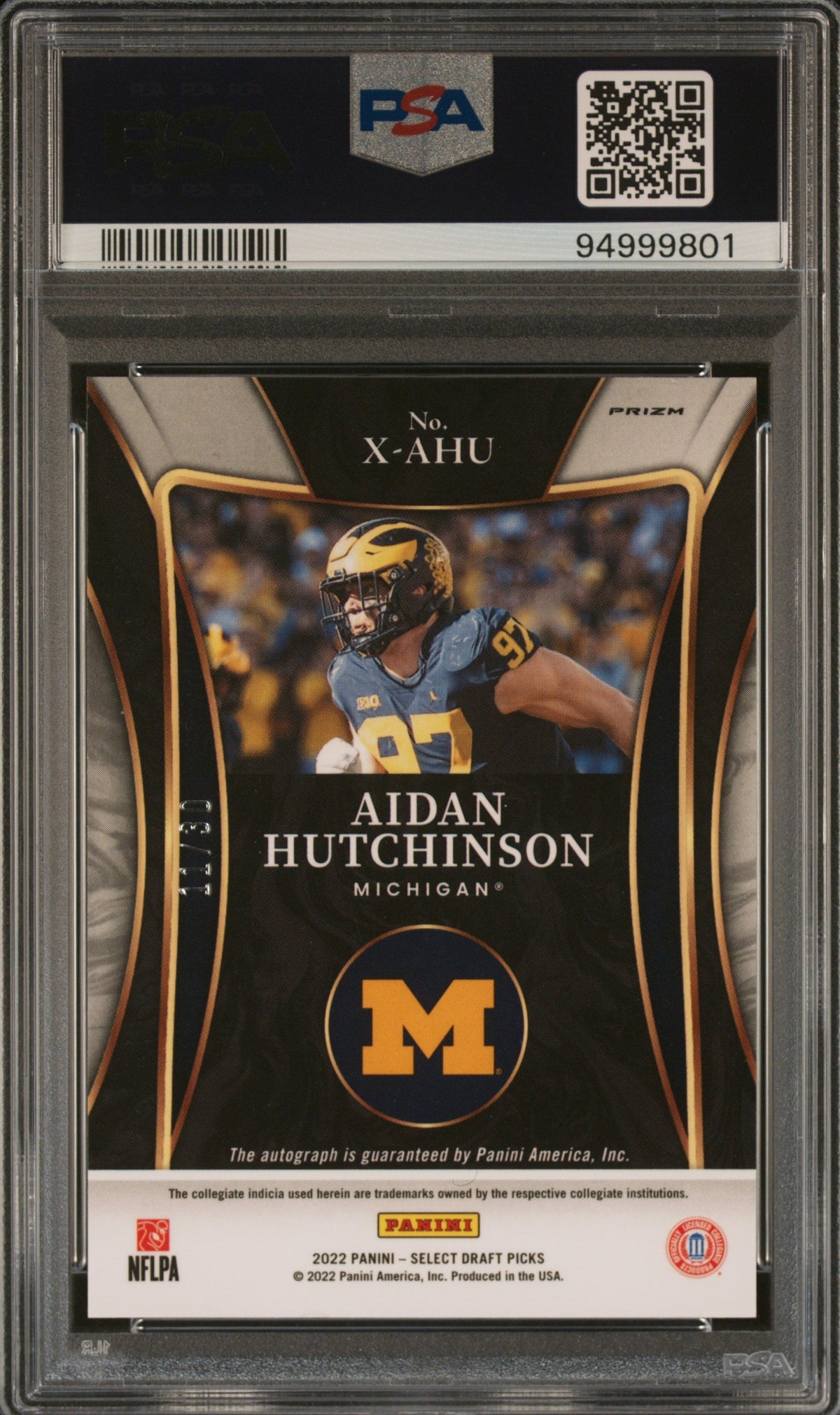 2022 Panini Select Draft Picks X-factor Signatures #xahu Aidan Hutchinson X/f Sg-orange Pulsar Prz. 11/30 PSA 10 Gem Mint