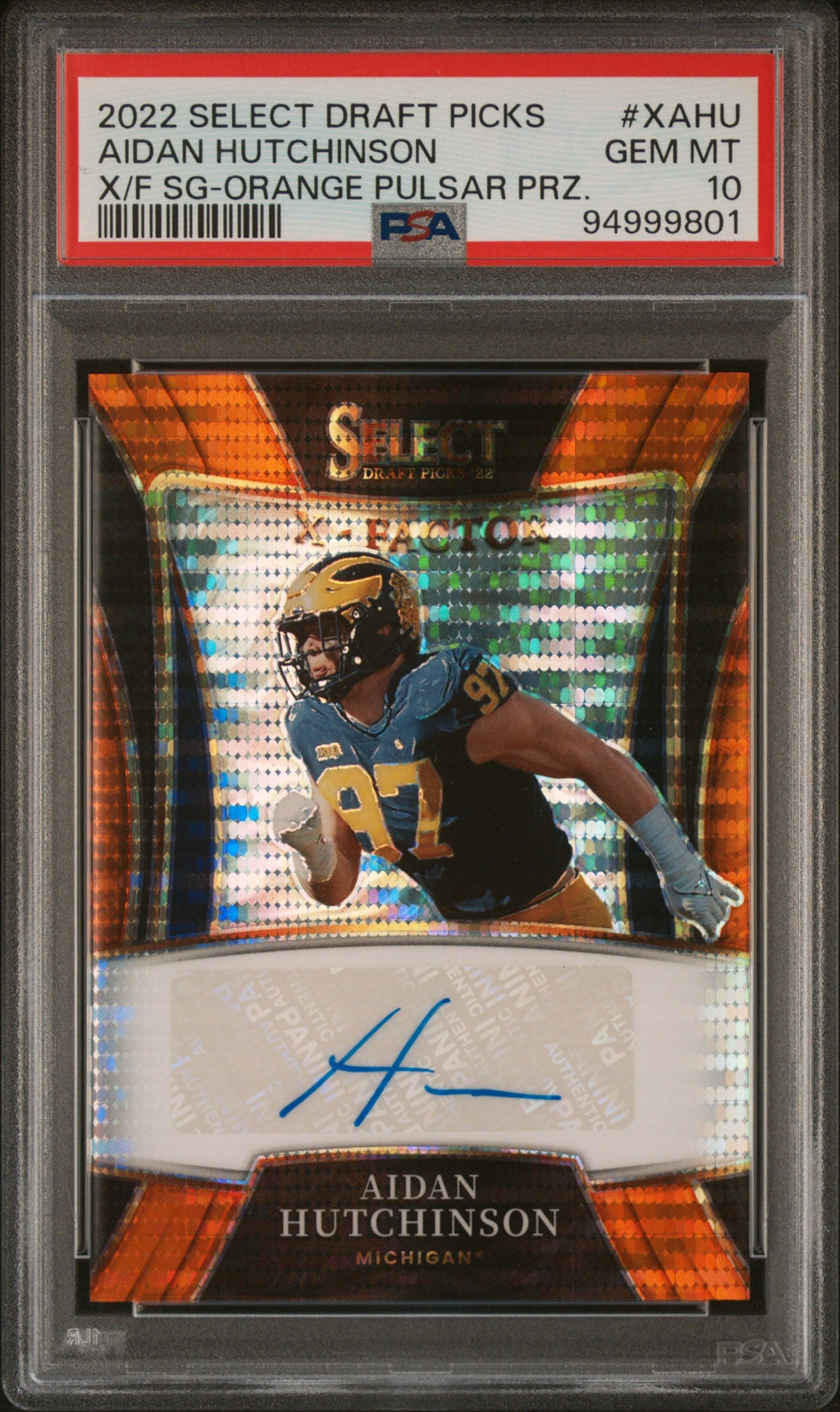 2022 Panini Select Draft Picks X-factor Signatures #xahu Aidan Hutchinson X/f Sg-orange Pulsar Prz. 11/30 PSA 10 Gem Mint