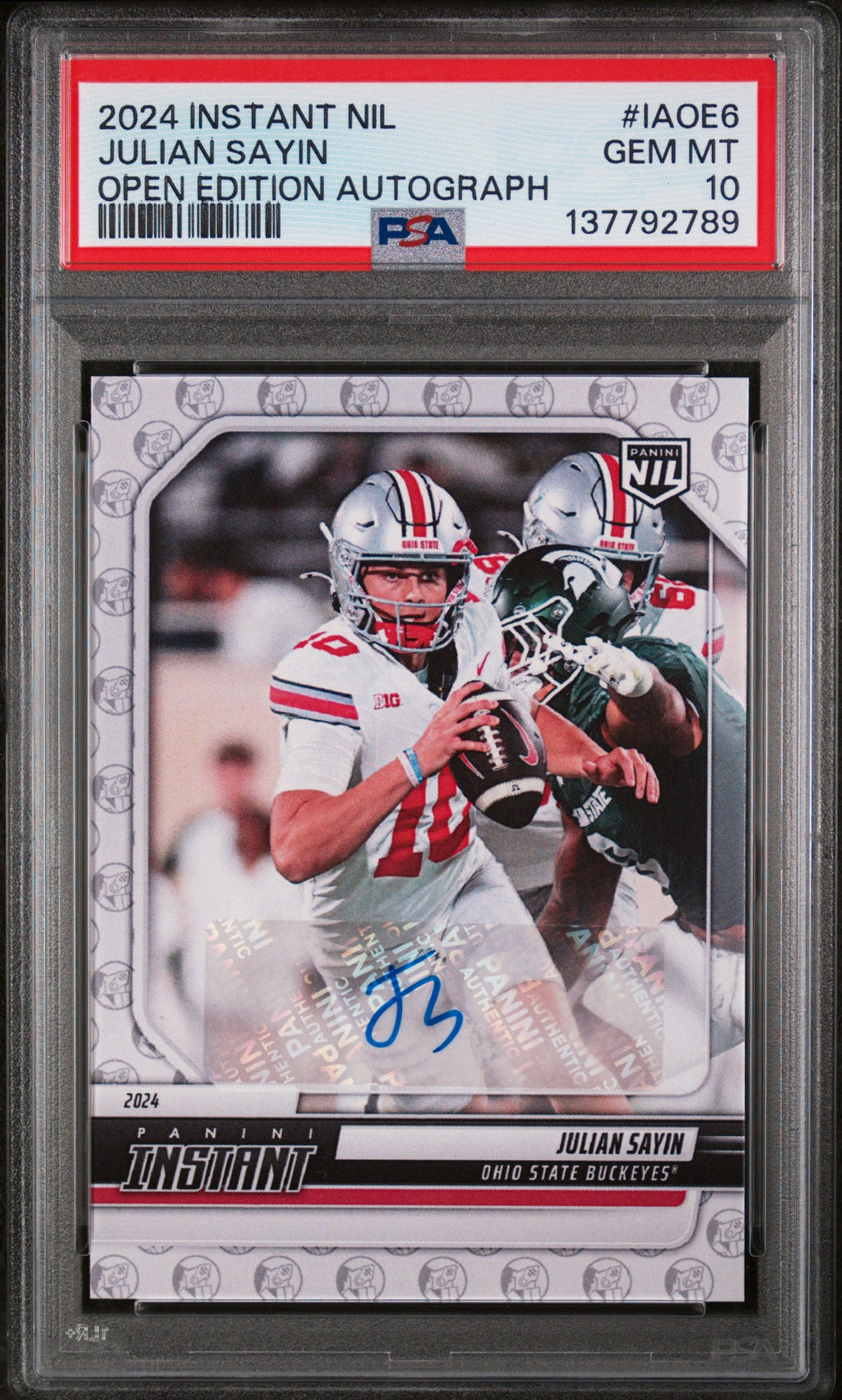 2024 Julian Sayin 2024 Panini Instant NIL College Football Open Edition Autographs #IAOE6 PSA 10 Gem Mint