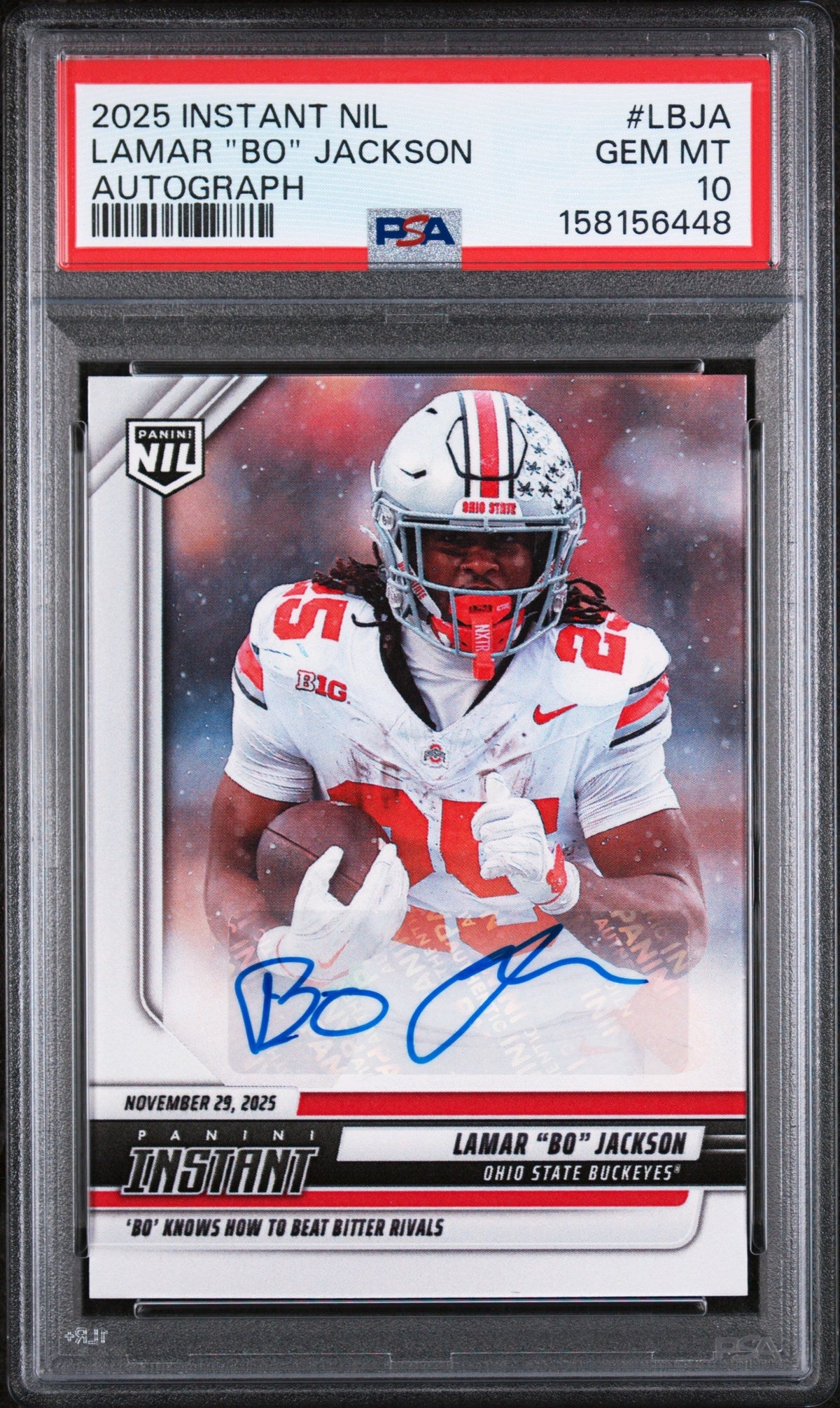 2025 Lamar "bo" Jackson 2025 Panini Instant NIL College Football Autograph 86/99 #lbja PSA 10 Gem Mint