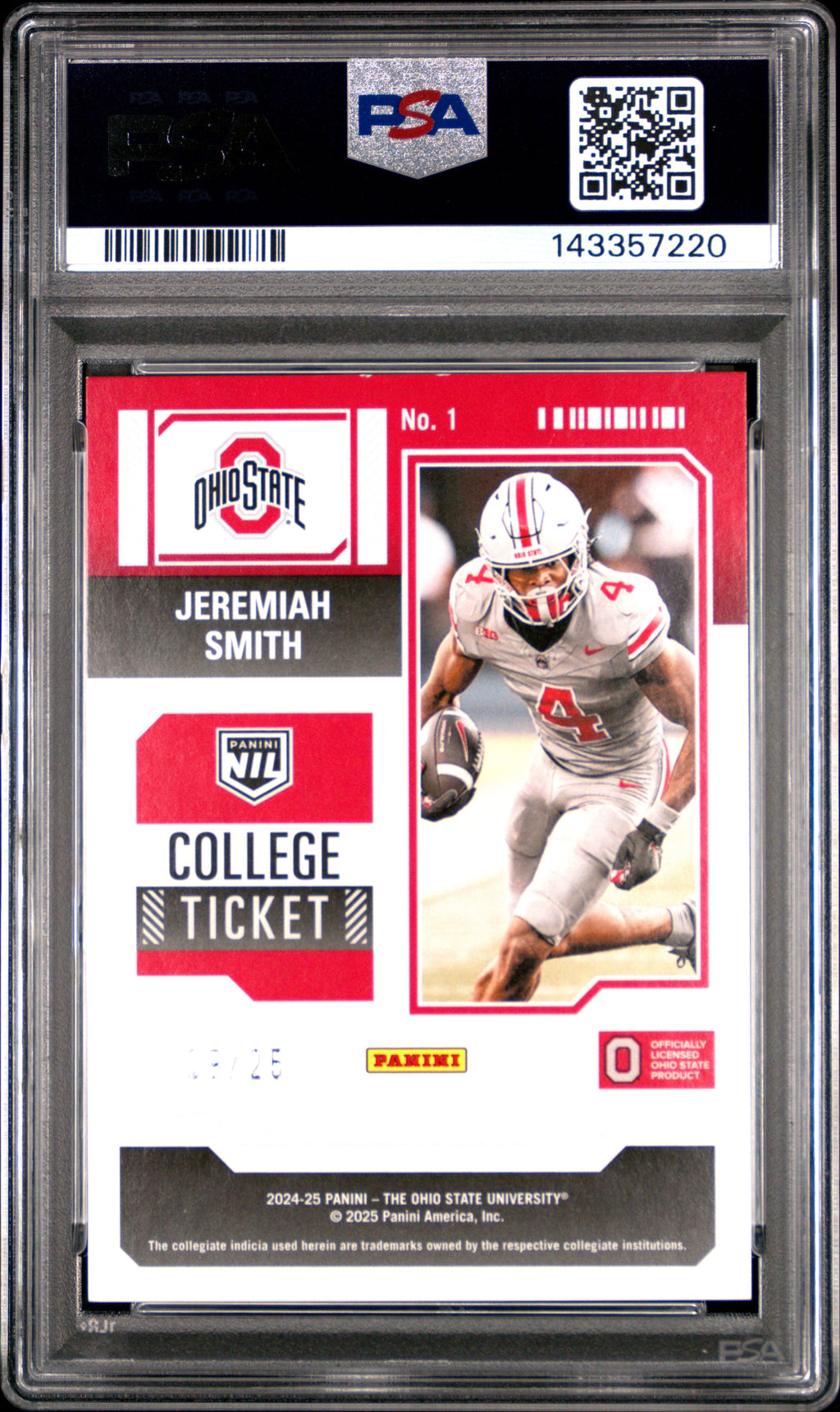 2024 Jeremiah Smith 2024 Panini The Ohio State University NIL Contenders Contenders-blue 19/25 #1 PSA 8 Near Mint-Mint