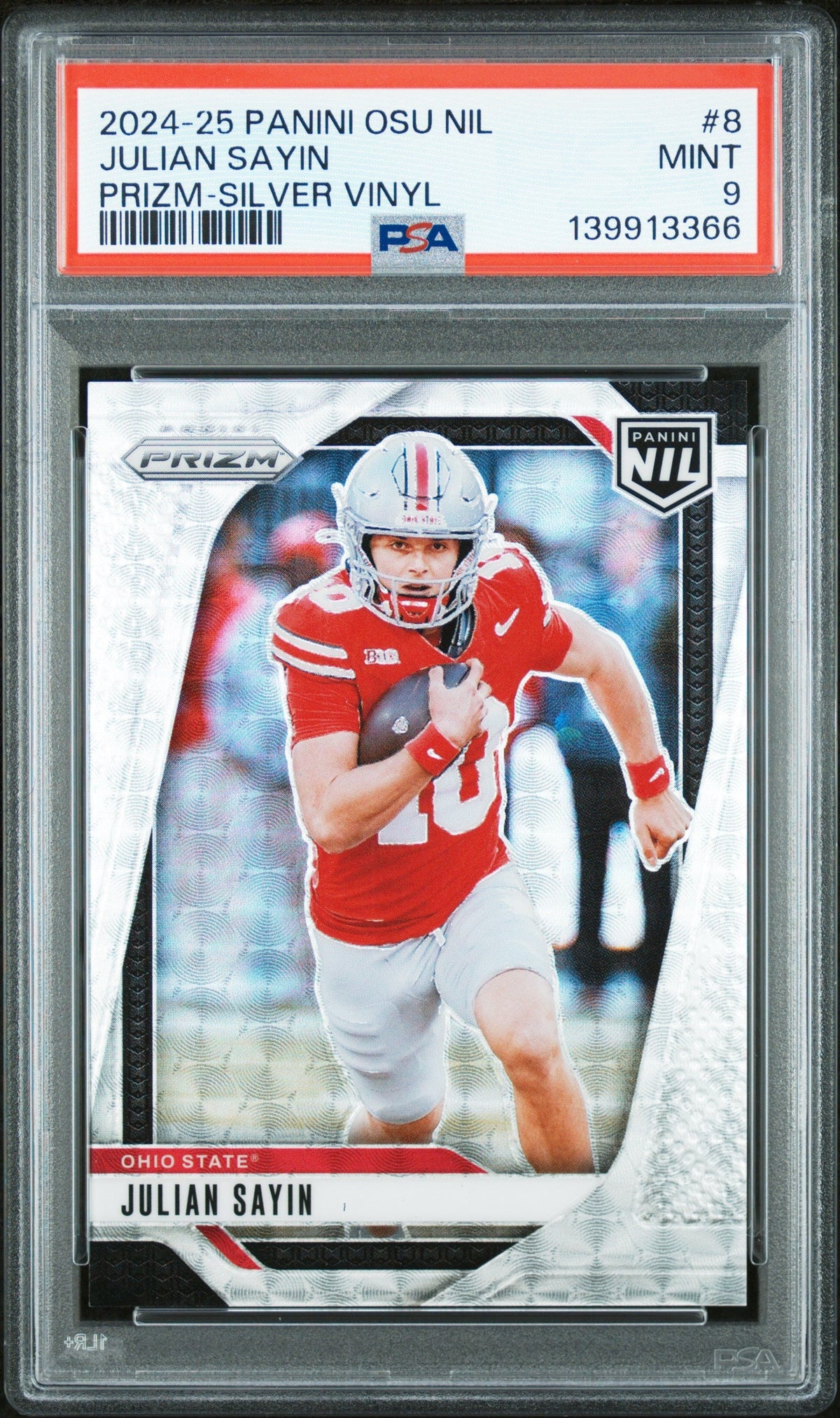 2024 Julian Sayin 2024 Panini The Ohio State University NIL Prizm Prizm-silver Vinyl 5/25 #8 PSA 9 Mint