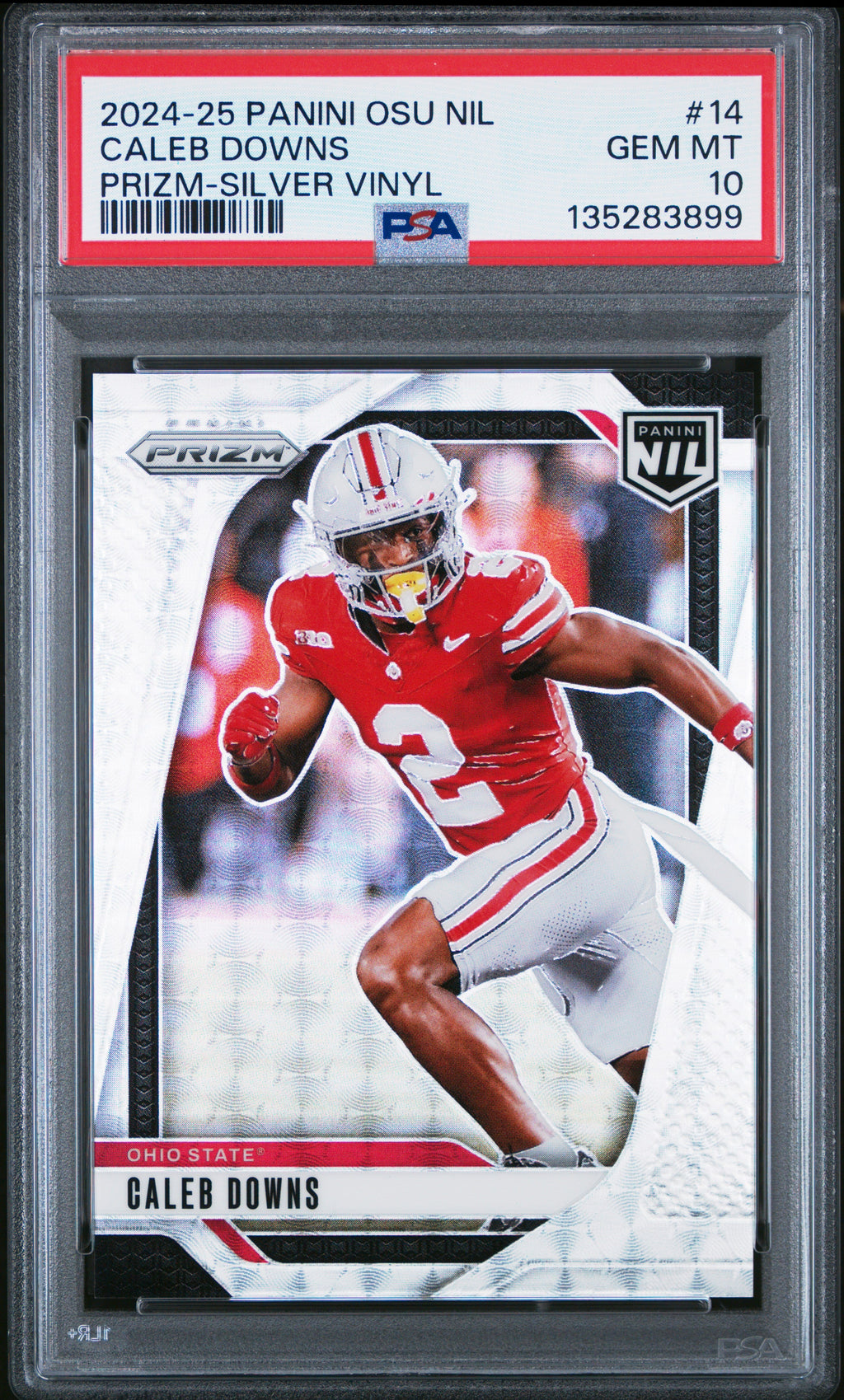 2024 Caleb Downs 2024 Panini The Ohio State University NIL Prizm Prizm-silver Vinyl 3/25 #14 PSA 10 Gem Mint