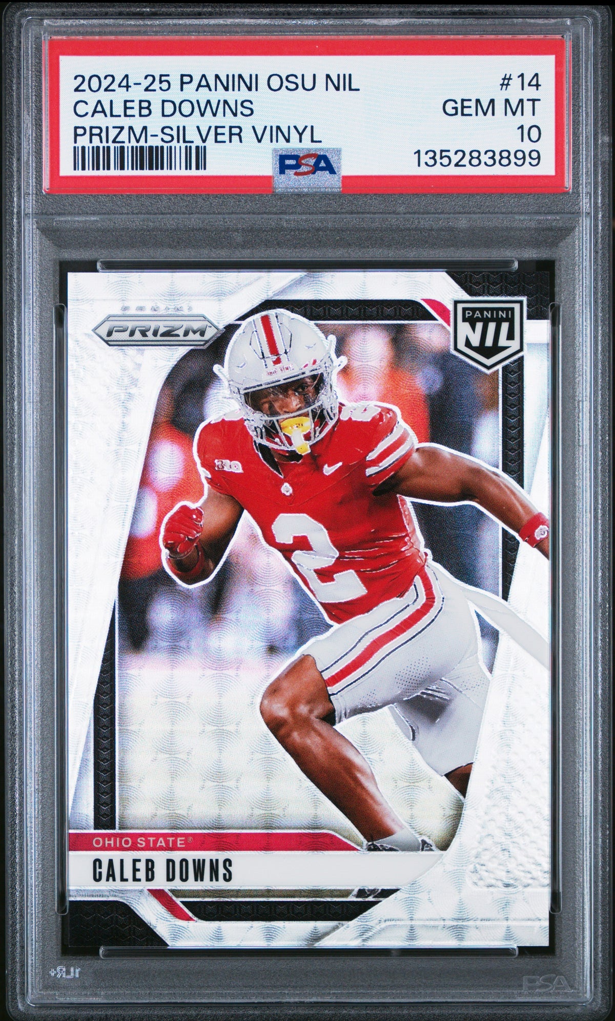 2024 Caleb Downs 2024 Panini The Ohio State University NIL Prizm Prizm-silver Vinyl 3/25 #14 PSA 10 Gem Mint