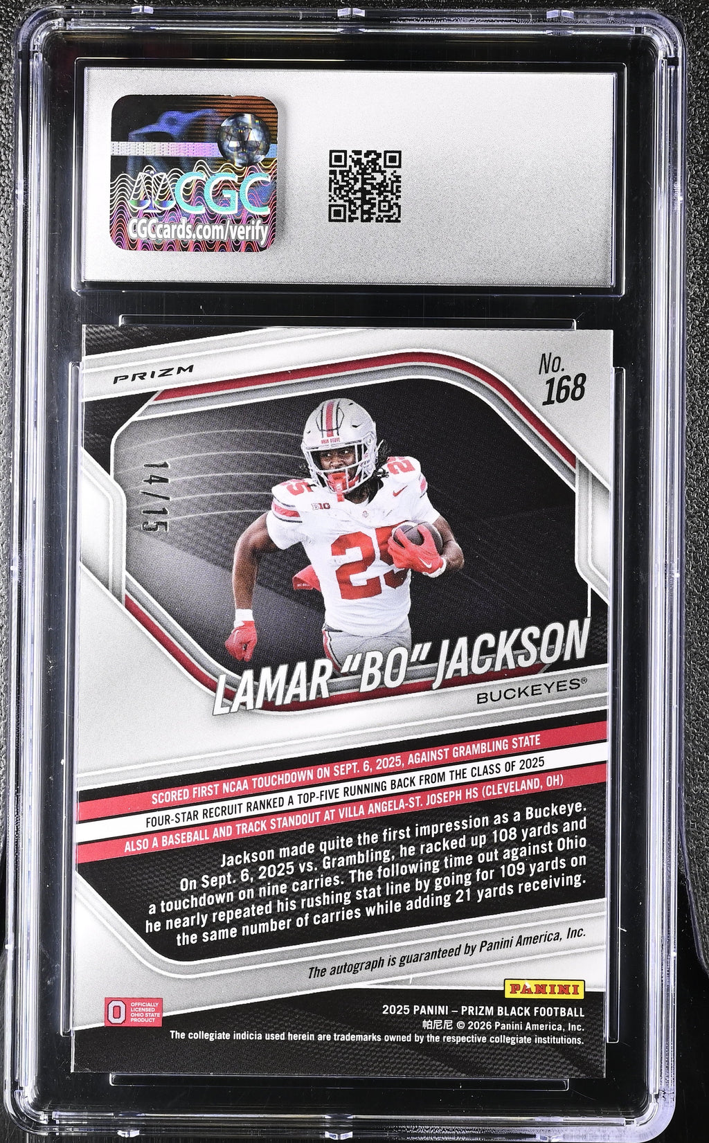 2025 Lamar "bo" Jackson Blue Shimmer FOTL 2025 Prizm Black Autographs 14/15 #168 Auto 10 CGC 9.5 Gem Mint