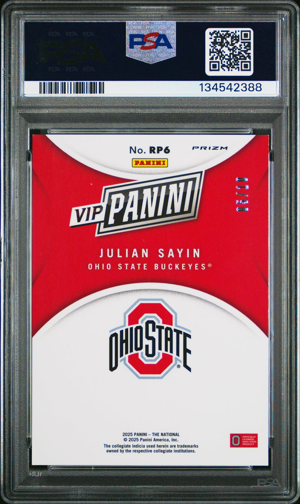 2025 Julian Sayin 2025 Panini National Sports Collectors Convention Vip Gold Gold 5/10 #RP6 PSA 9 Mint