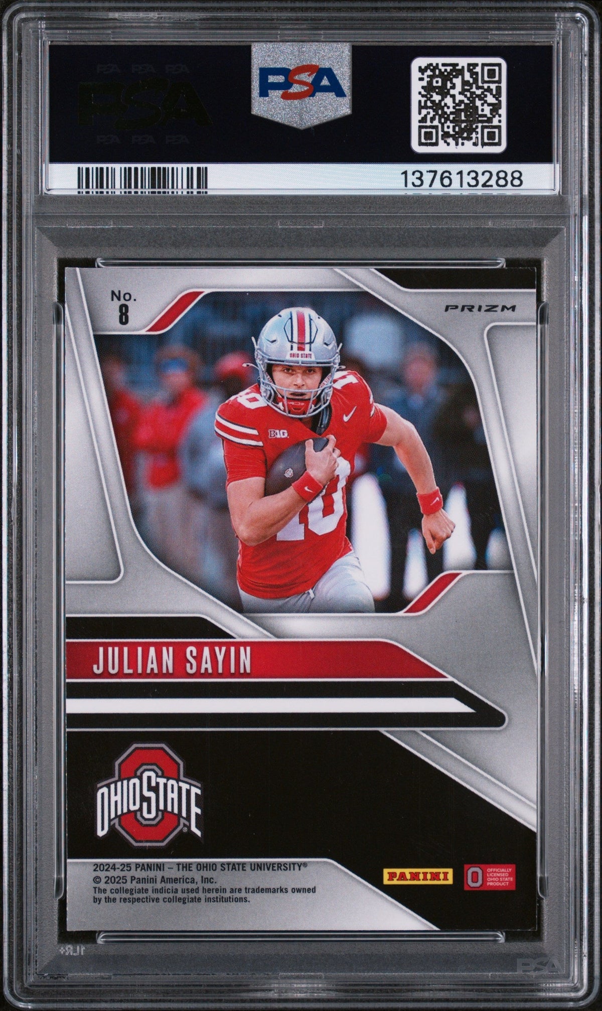2024 Julian Sayin 2024 Panini The Ohio State University NIL Prizm Prizm-silver White Sparkles #8 PSA 9 Mint