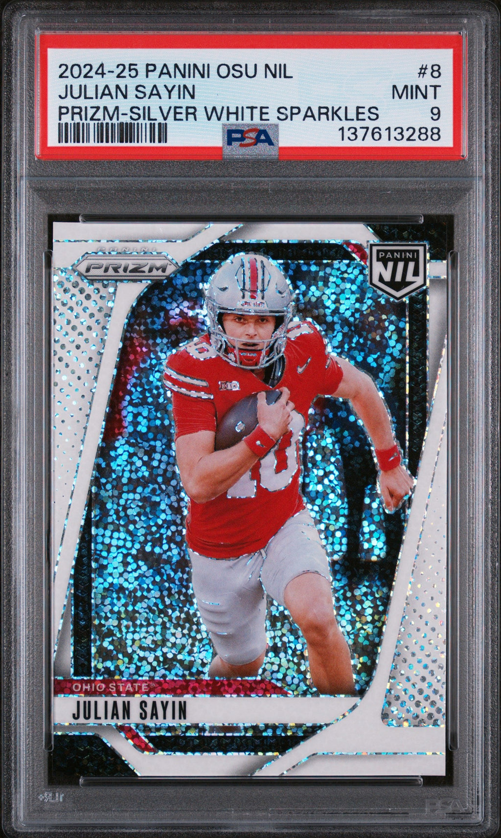 2024 Julian Sayin 2024 Panini The Ohio State University NIL Prizm Prizm-silver White Sparkles #8 PSA 9 Mint