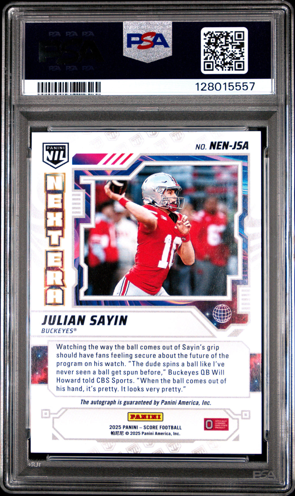 Julian Sayin 2025 Panini Score Next Era Nil Autographs #NENJSA PSA 9