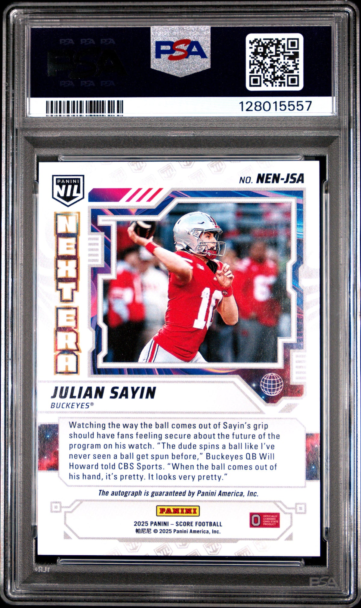 Julian Sayin 2025 Panini Score Next Era Nil Autographs #NENJSA PSA 9