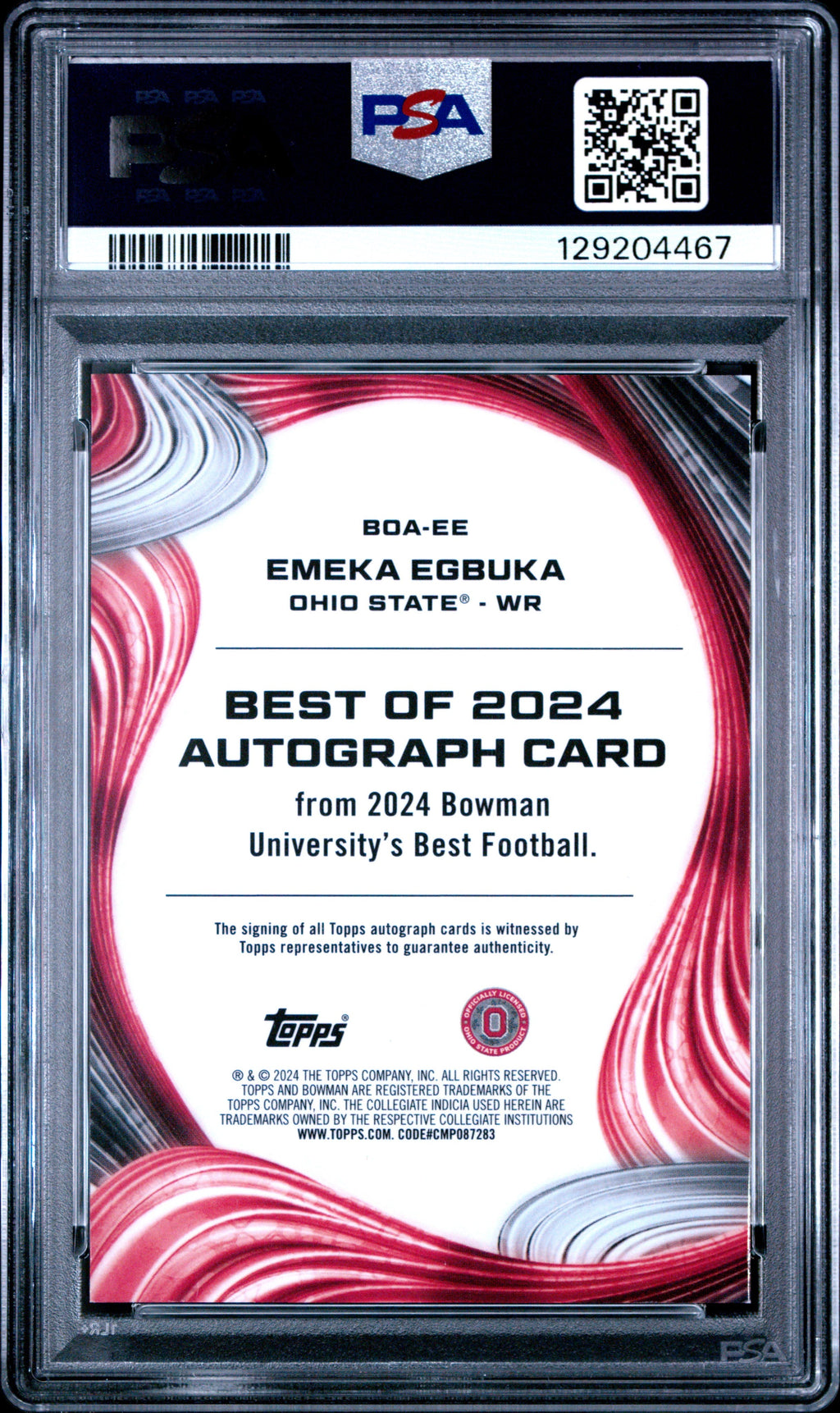 2024 Emeka Egbuka 2024 Bowman Best University Best Of 2024 Autographs Best Of 2024 Auto-red Refractor 8/10 #ee PSA 9 Mint