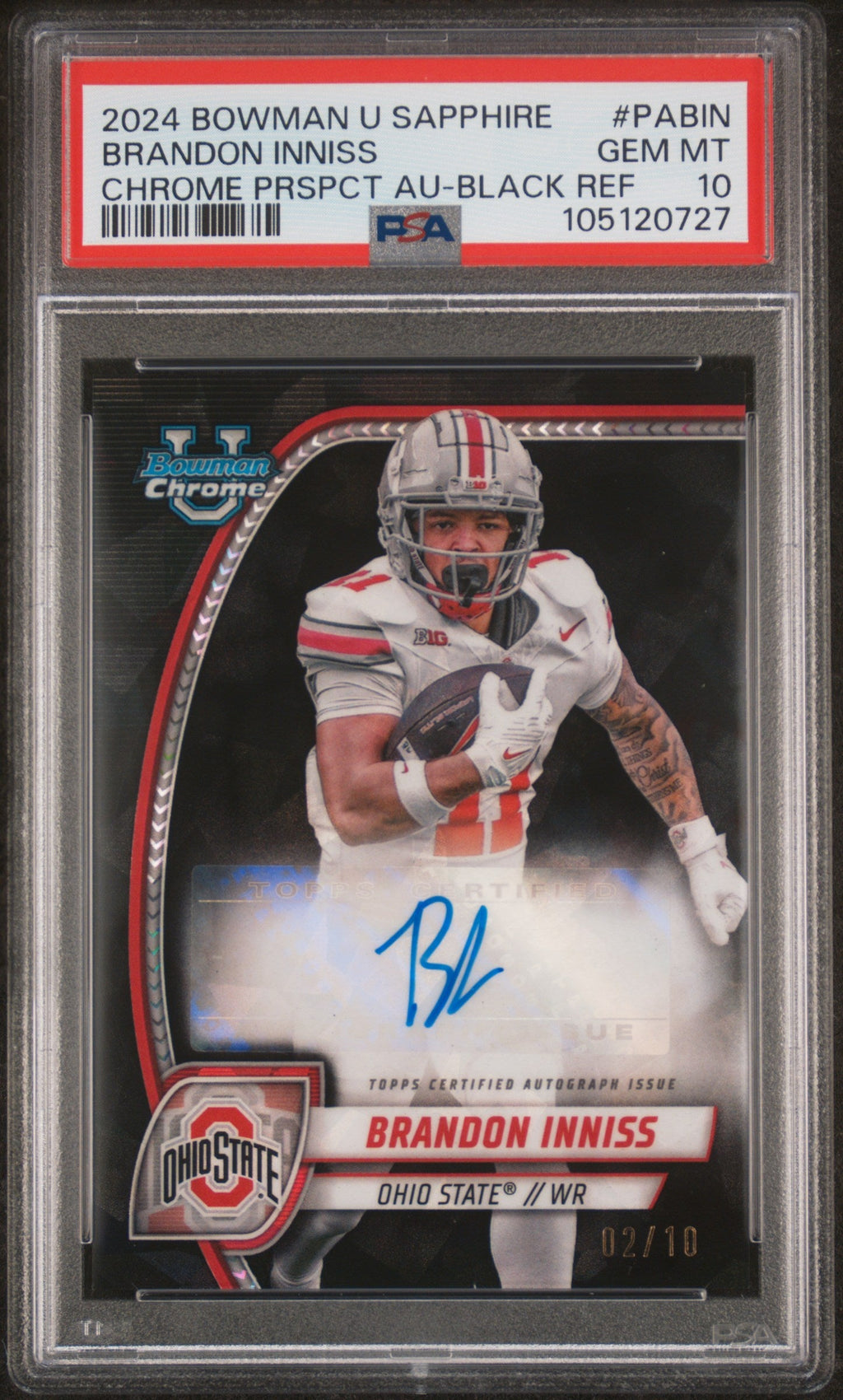 2024 Brandon Inniss 2024 Bowman University Chrome Bowman Chrome Sapphire Prospect Autographs Chrome Prspct Au-black Ref 2/10 #p...