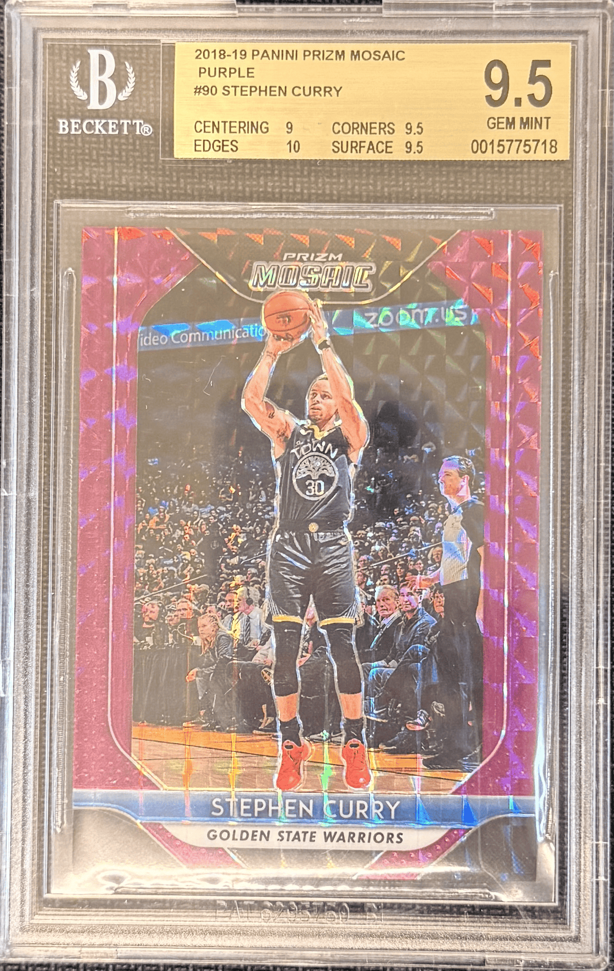 2018 -19 Panini Prizm Mosaic Stephen Curry Purple #90 34/49- BGS 9.5 Gem Mint