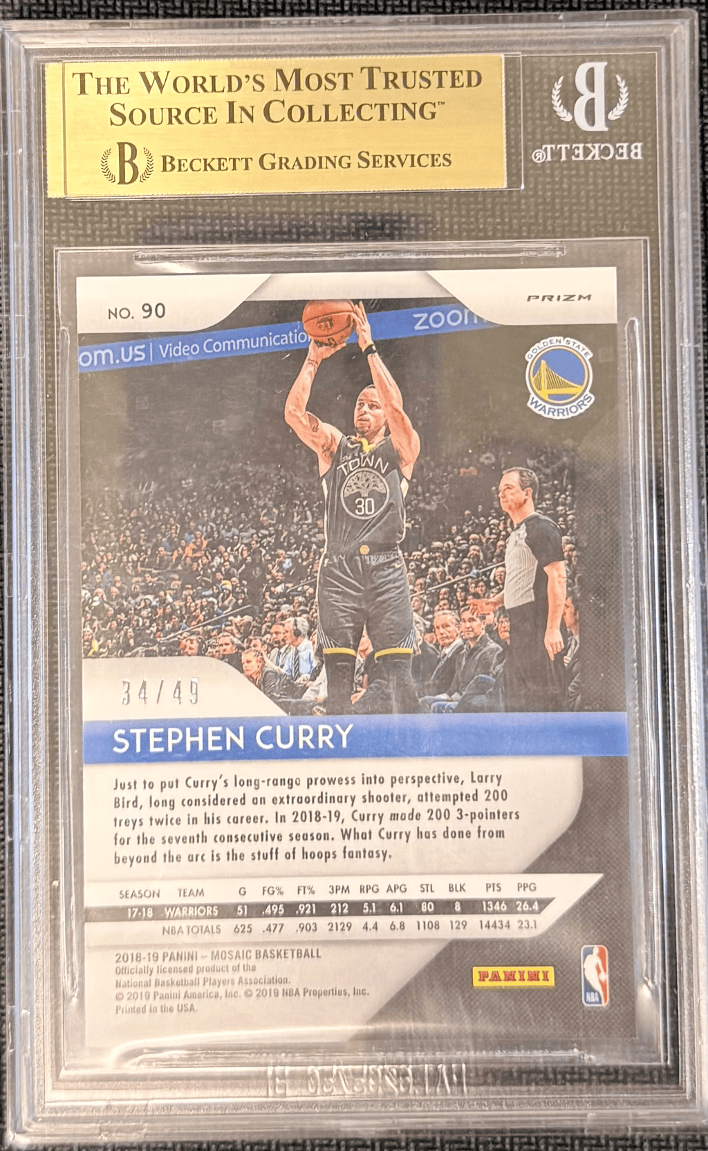 2018 -19 Panini Prizm Mosaic Stephen Curry Purple #90 34/49- BGS 9.5 Gem Mint