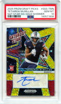 2025 Tetairoa Mcmillan RC 2025 Panini Prizm Draft Gold Shimmer Saturday Star Rookie Auto SP 1/15 PSA 10 Gem Mint