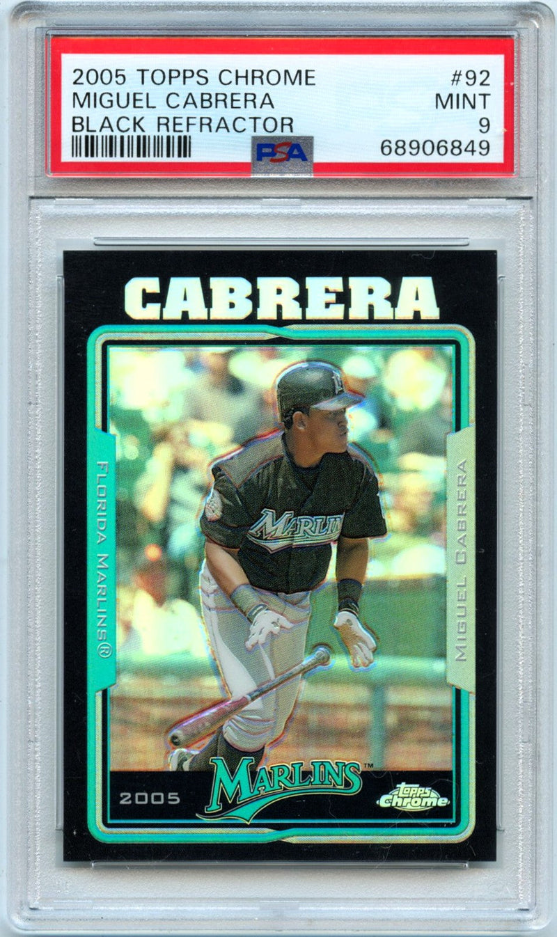 2005 Miguel Cabrera 2005 Topps Chrome Black Refractor SP 141/225 PSA 9 Mint