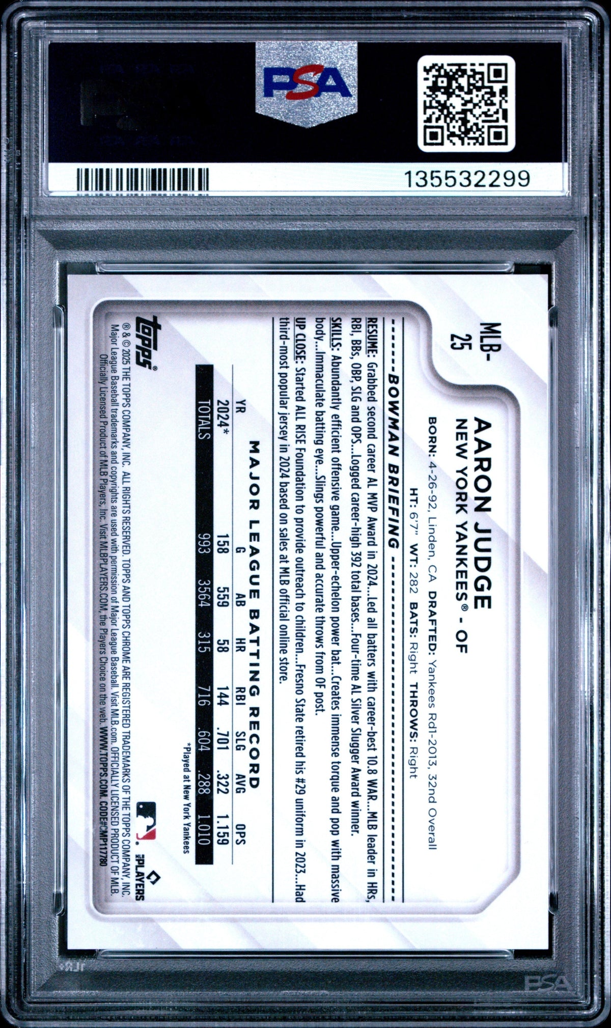 2025 Aaron Judge 2025 Topps Chrome National Convention Gold Refractor SP 42/50 PSA 10 Gem Mint
