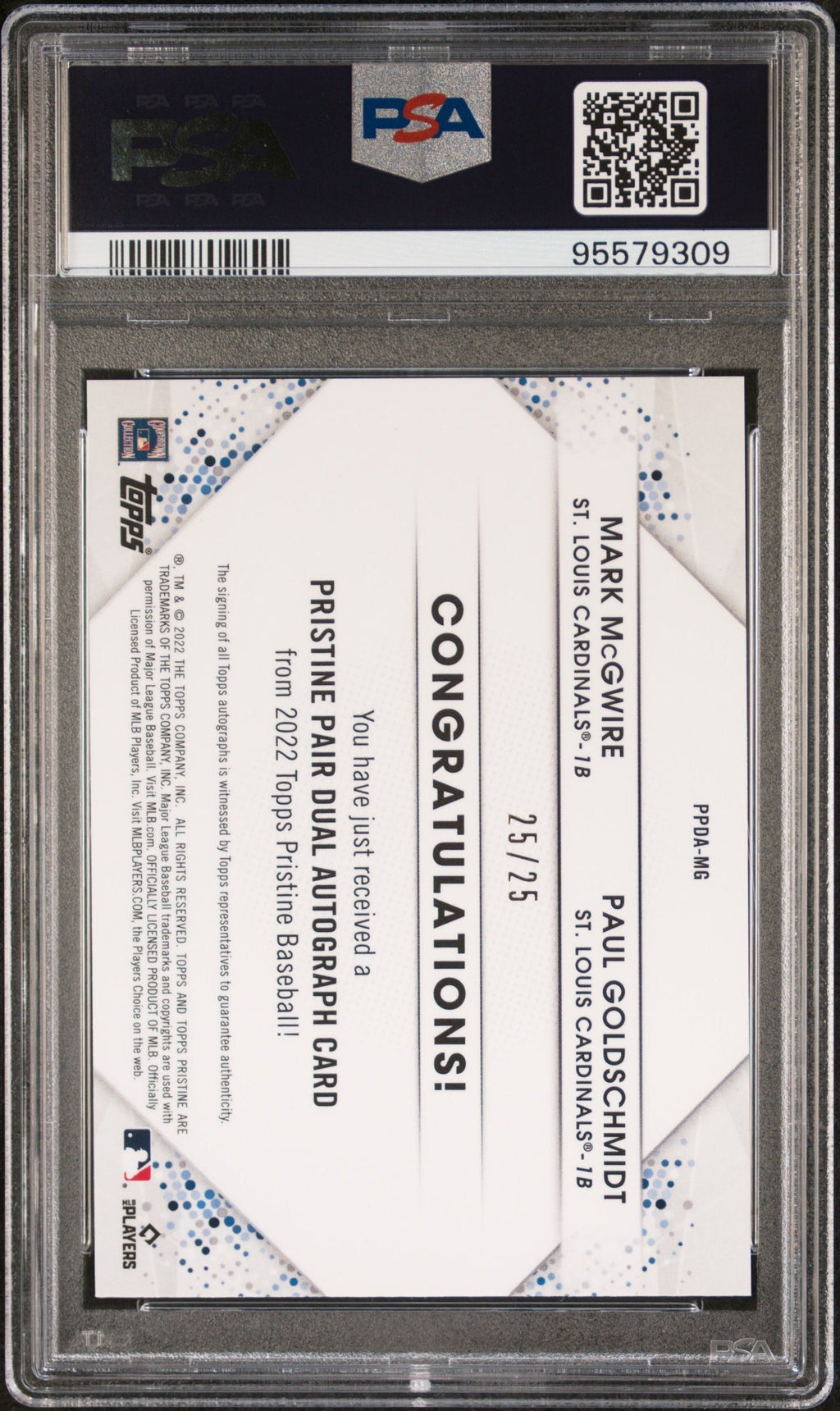 2022 Mark Mcgwire Paul Goldschmidt 2022 Topps Pair Dual Auto SP 25/25 PSA 10 Gem Mint