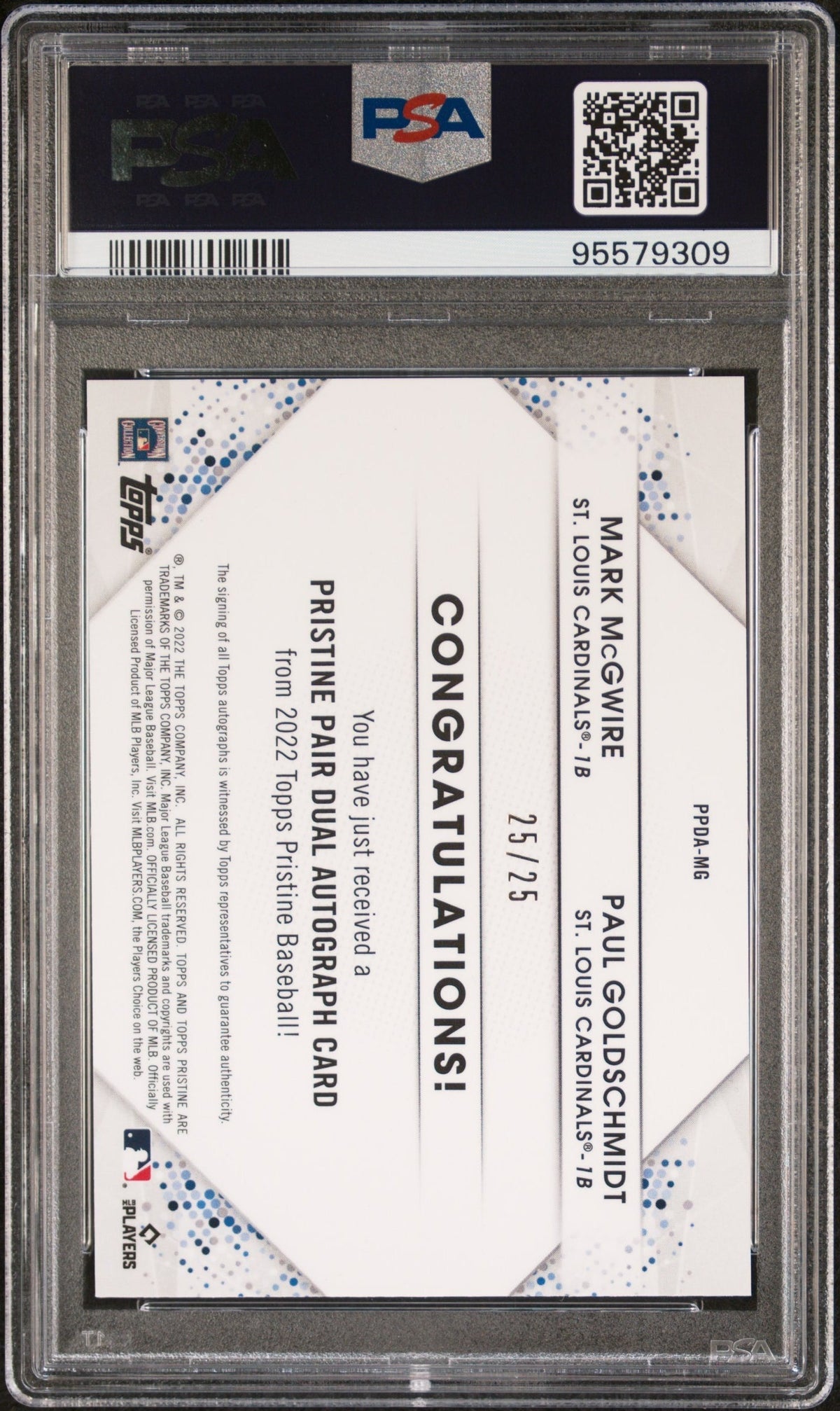 2022 Mark Mcgwire Paul Goldschmidt 2022 Topps Pair Dual Auto SP 25/25 PSA 10 Gem Mint