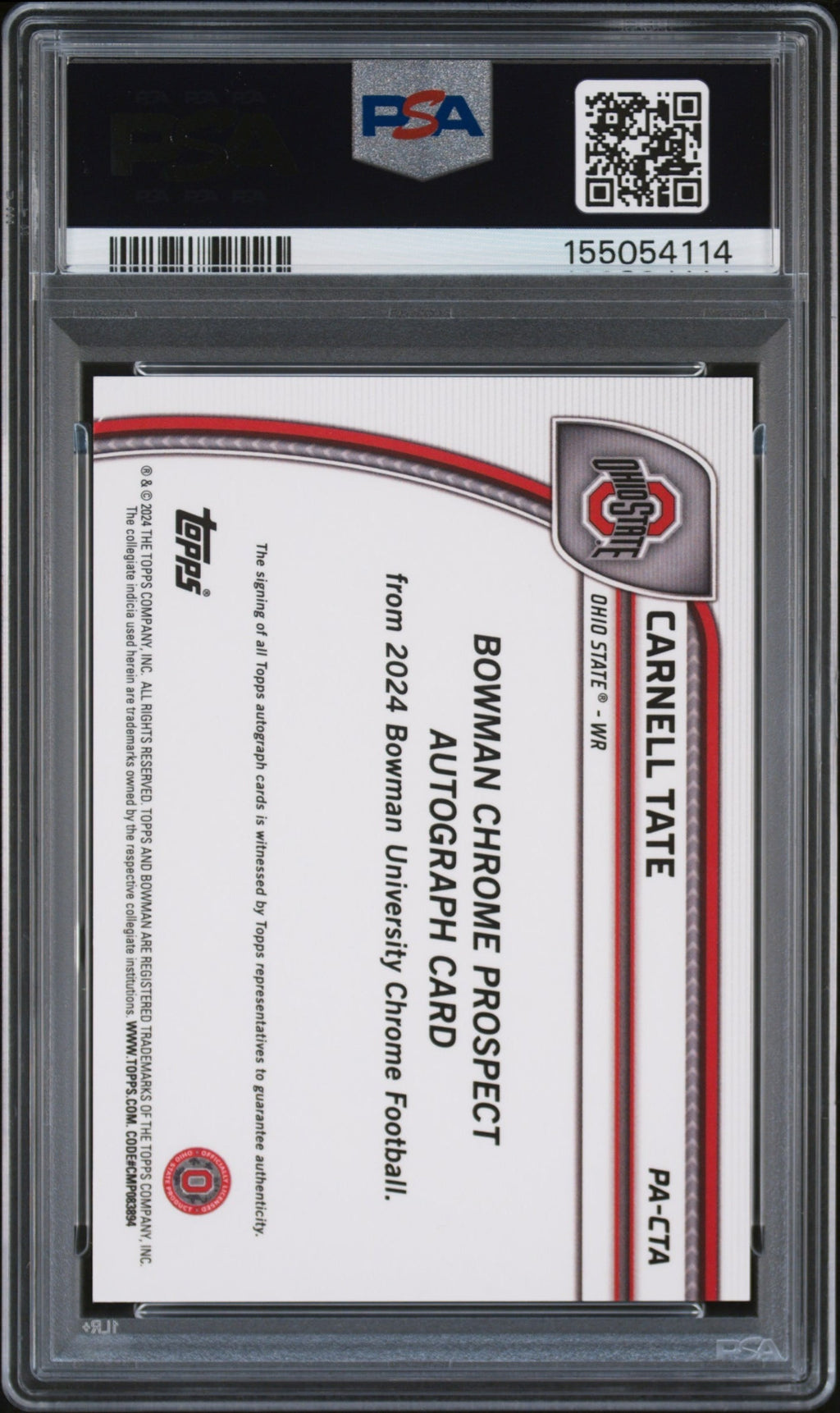 2024 Carnell Tate RC 2024 Bowman U Chrome Green Rookie Auto SP 85/99 PSA 10 Gem Mint