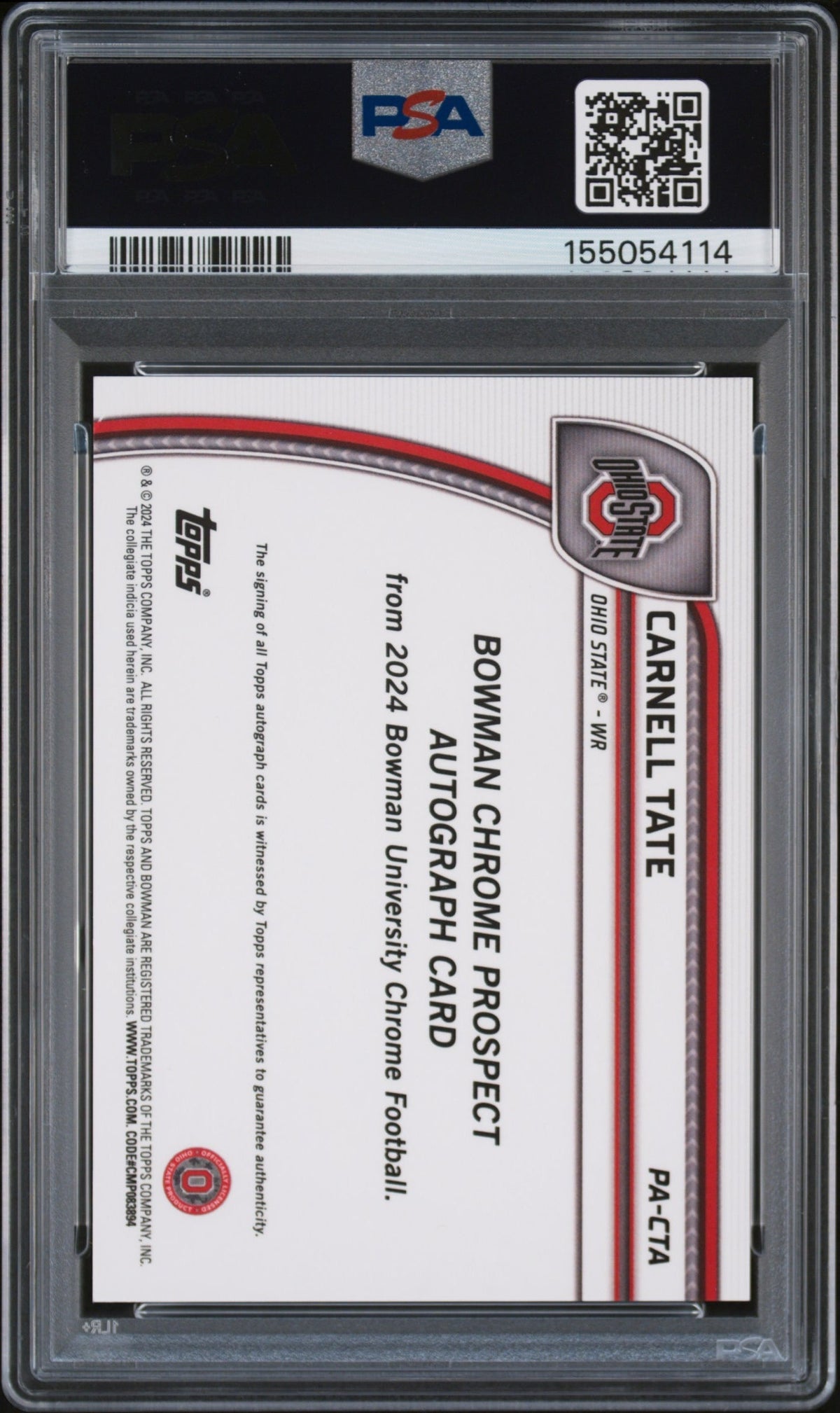 2024 Carnell Tate RC 2024 Bowman U Chrome Green Rookie Auto SP 85/99 PSA 10 Gem Mint