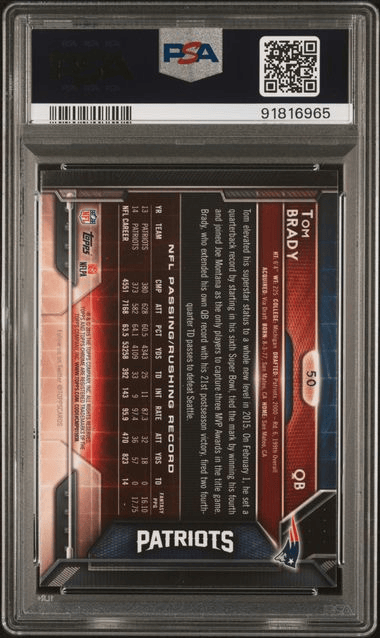 2015 Topps Chrome Tom Brady Blue Wave Refractor #50- PSA 9 Mint